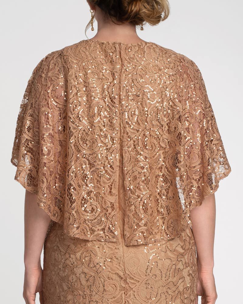 Celestial Cape Sleeve Gown, GoldChampagne, alternate image number 2