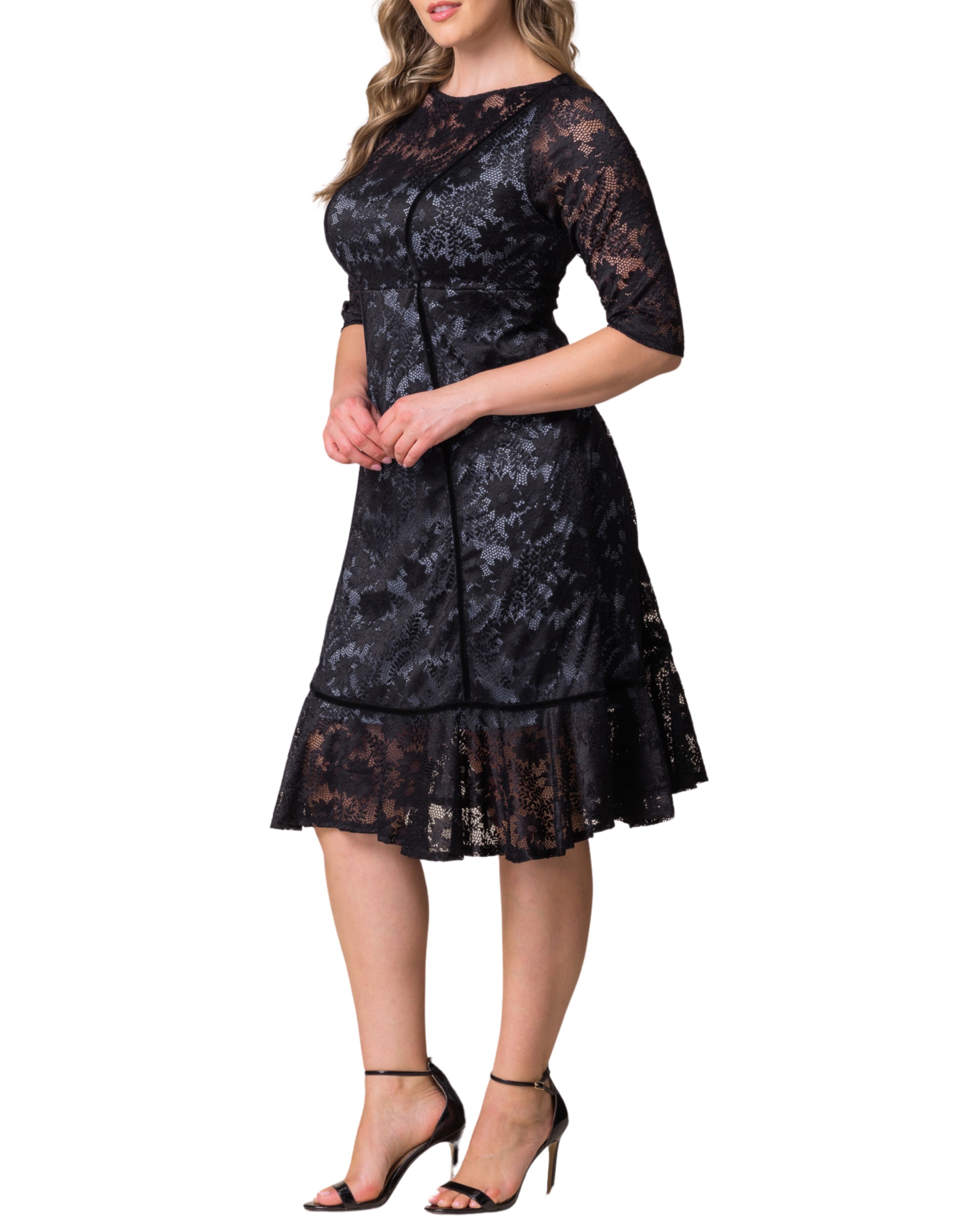 HAMPTON LACE COCKTAIL DRESS, SHADOWED STREAM / Black, alternate image number 3