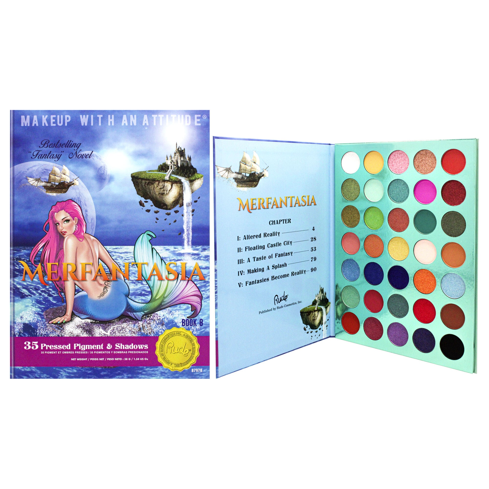 Merfantasia 35 Eyeshadows Palette - Book 8 by Rude Cosmetics for Women - 1.34 oz Eye Shadow, See Description, hi-res image number 0