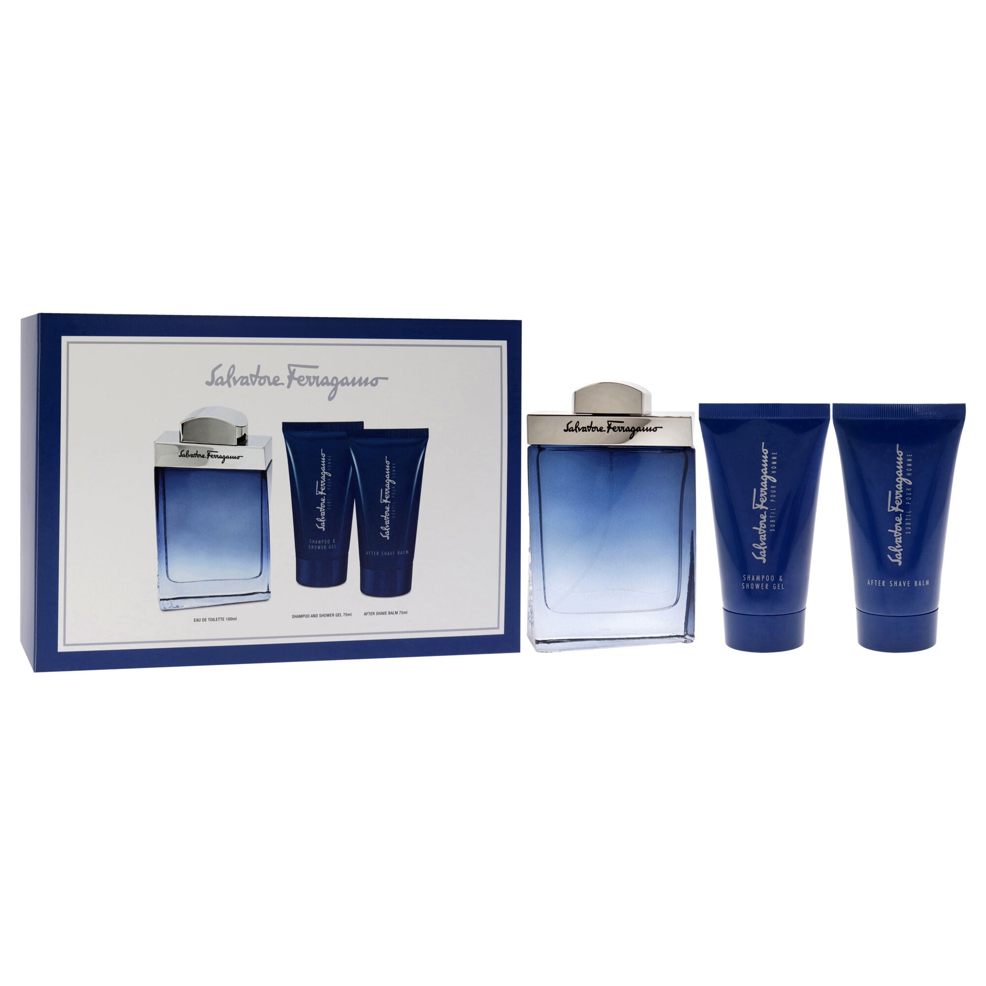 Subtil by Salvatore Ferragamo for Men - 3 Pc Gift Set 3.4oz EDT Spray, 2.5oz Shampoo and Shower Gel, 1.7oz After Shave Balm, See Description, alternate image number 1