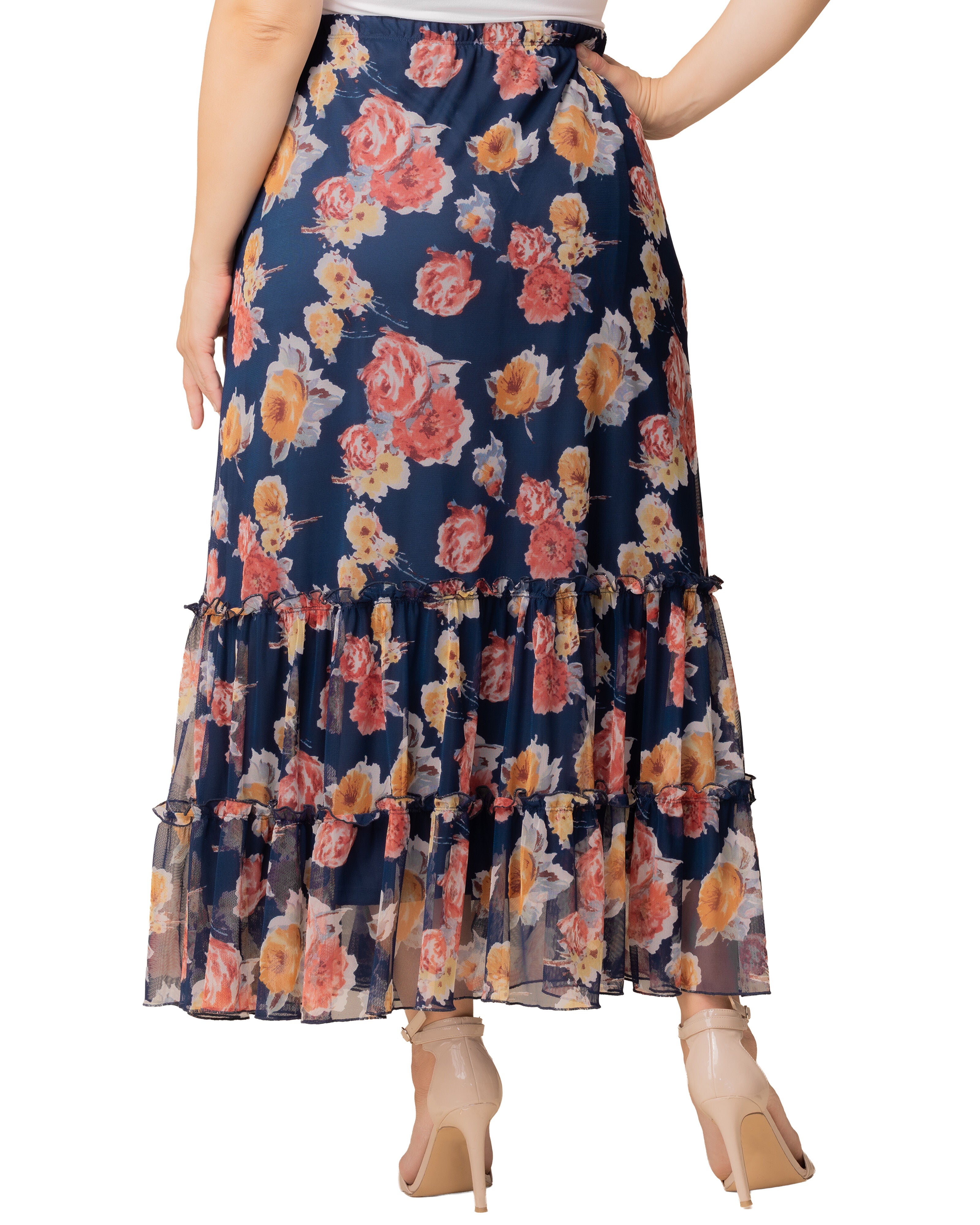 Isla Tiered Mesh Maxi Skirt, BRUSHED FLORALS / Navy, alternate image number 1