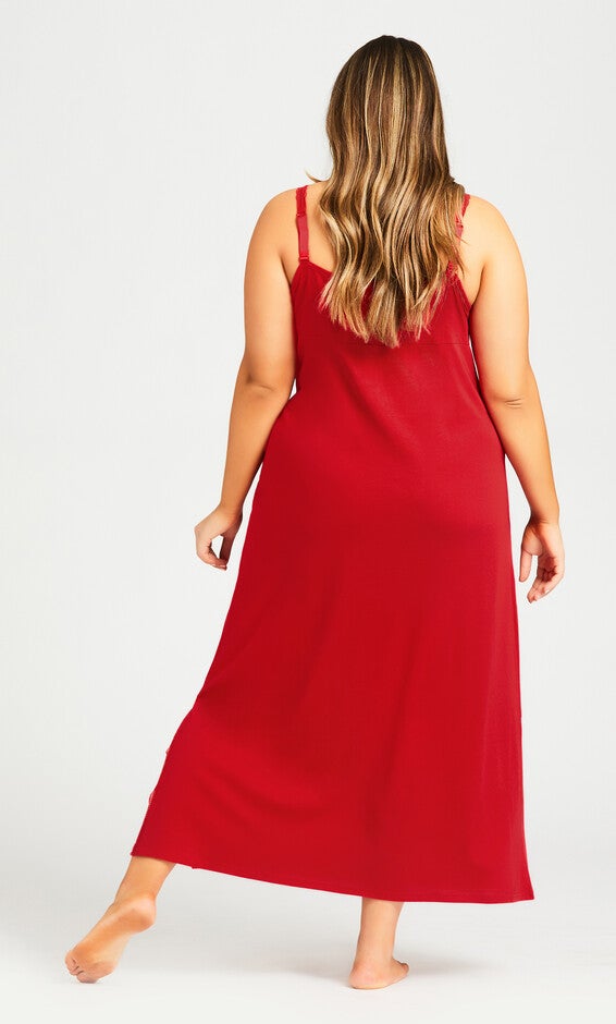 Lace Trim Maxi Sleep Dress - red, , alternate image number null