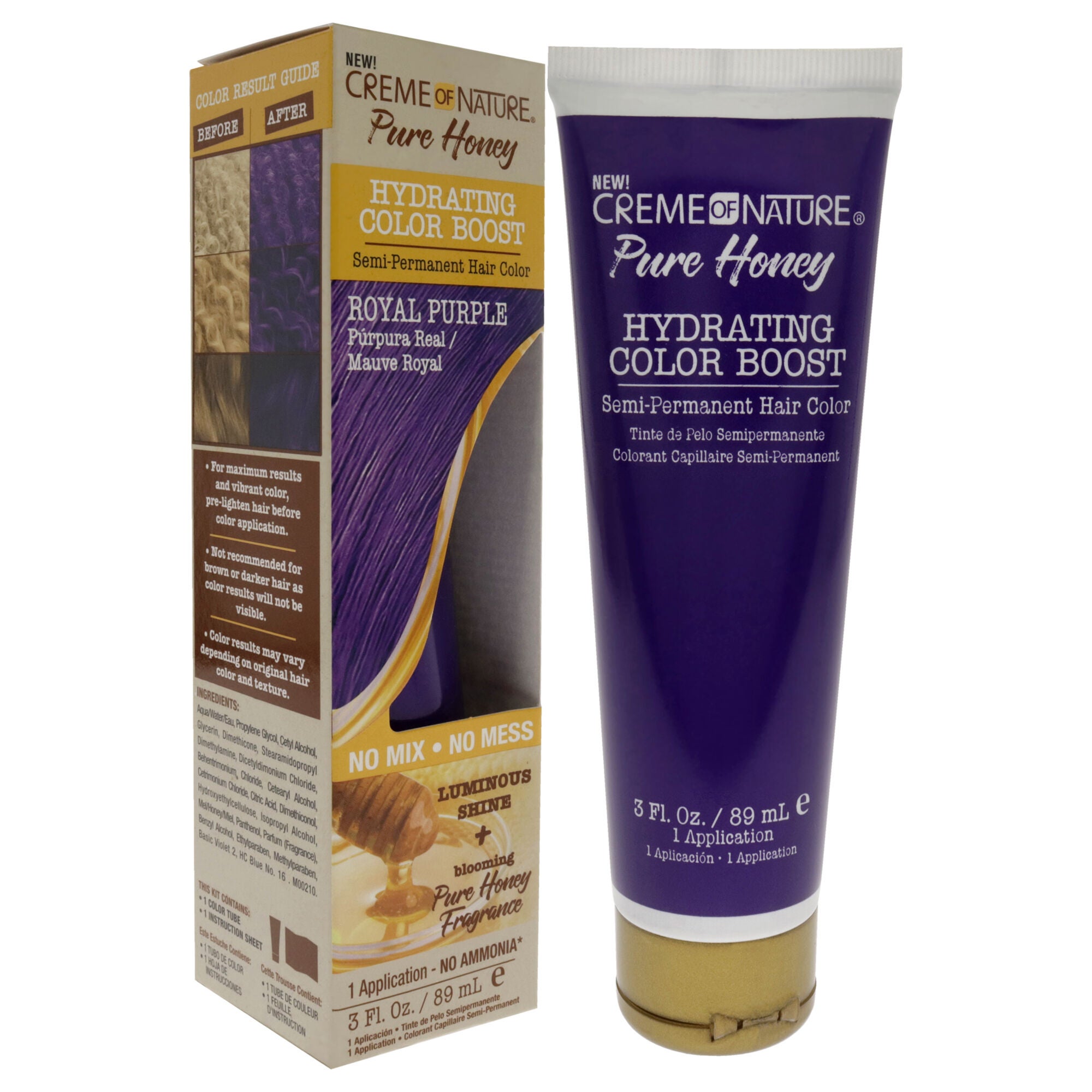 Pure Honey Hydrating Color Boost Semi-Permanent Hair Color - Royal Purple by Creme of Nature for Unisex - 3 oz Hair Color, See Description, alternate image number 1