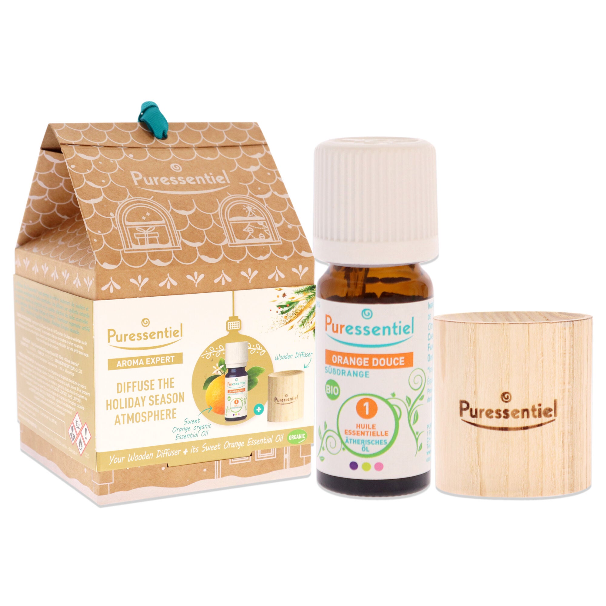 My Wooden Diffuser Kit by Puressentiel for Unisex - 2 Pc 0.3oz Organic Essential Oil - Sweet Orange, 1 Pc Wooden Diffuser, See Description, alternate image number 1