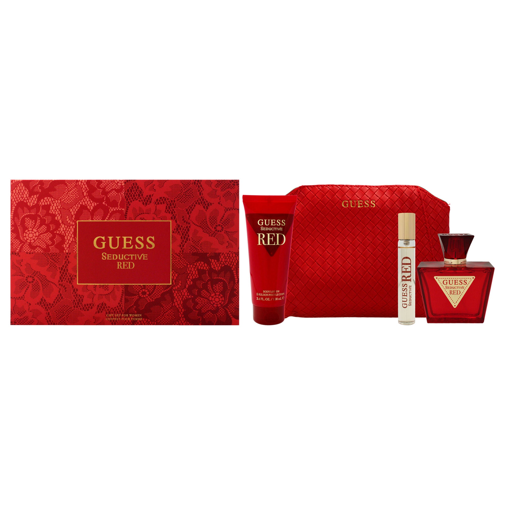 Guess Seductive Red by Guess for Women - 4 Pc Gift Set 2.5oz EDT Spray, 3.4oz Body Lotion, 0.5oz Travel EDT Spray, Pouch, See Description, hi-res image number 0