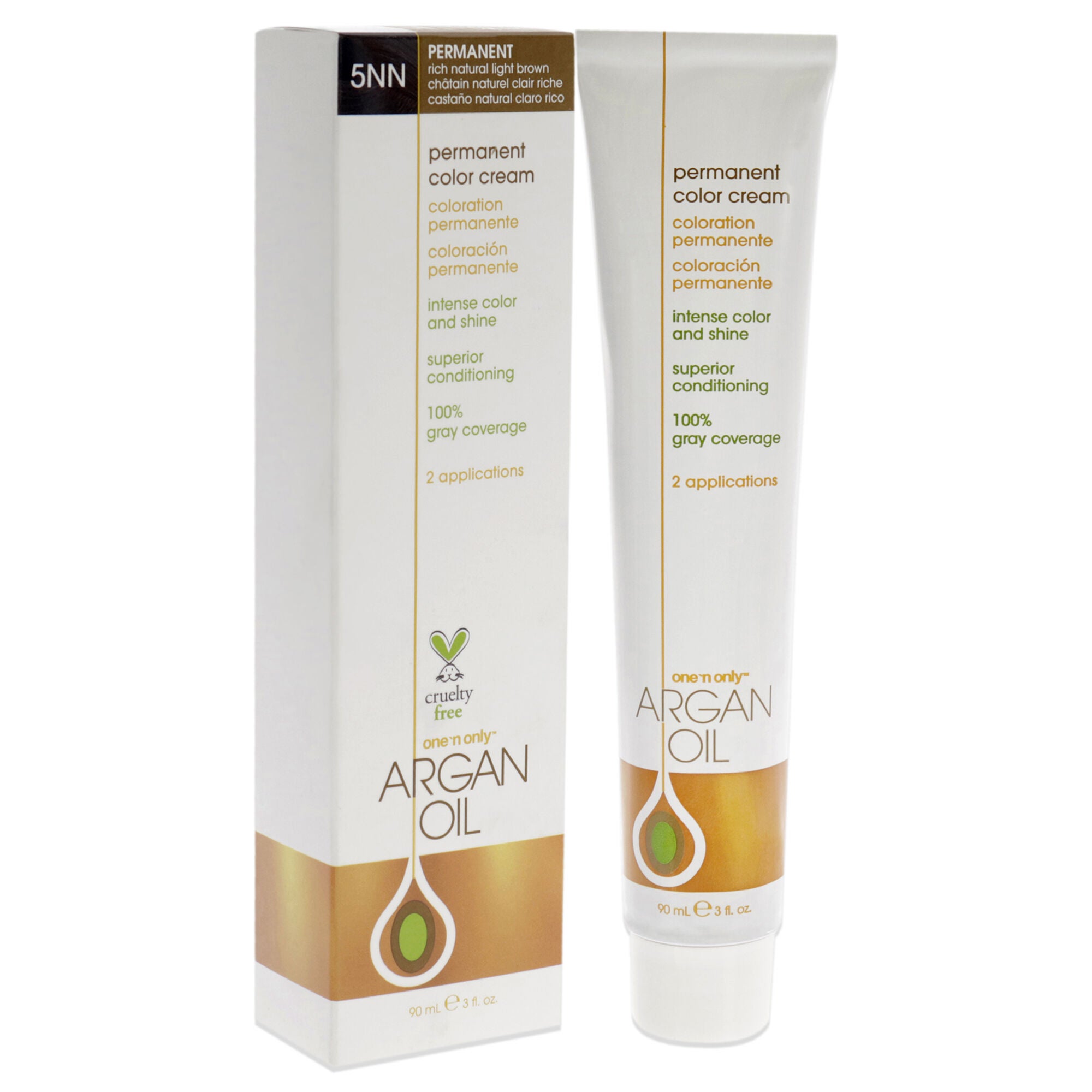 Argan Oil Permanent Color Cream - 5NN Rich Natural Light Brown by One n Only for Unisex - 3 oz Hair Color, See Description, alternate image number 1