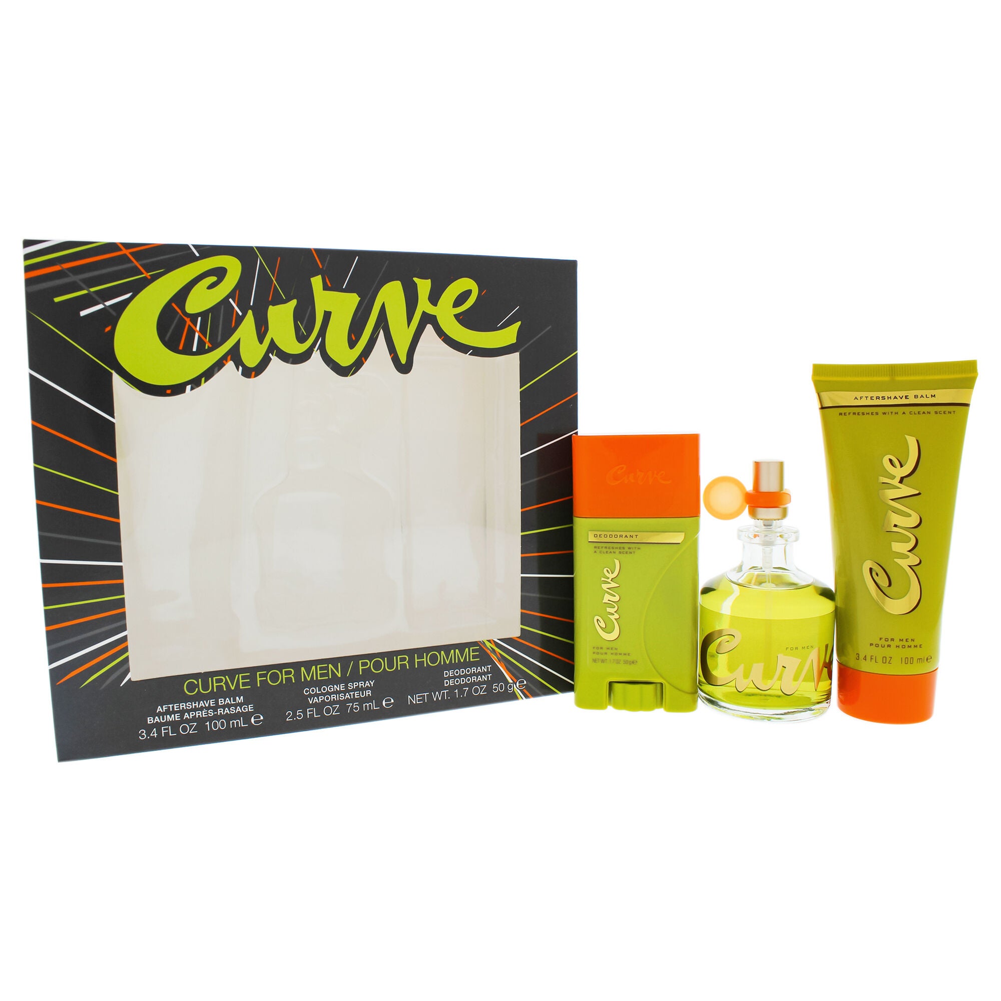 Curve by Liz Claiborne for Men - 3 Pc Gift Set 2.45oz Cologne Spray, 3.4oz After Shave Balm, 1.7oz Deodorant, See Description, hi-res image number 0