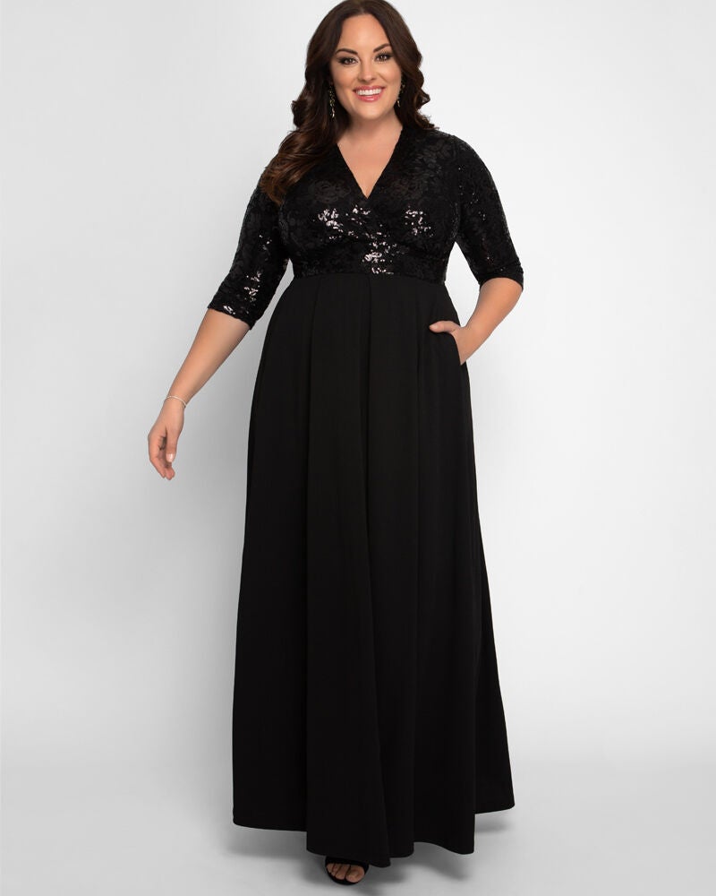 Paris Pleated Sequin Gown, Onyx, alternate image number 2