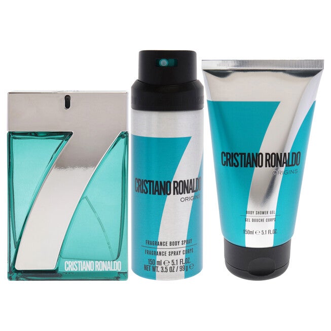 CR7 Origins by Cristiano Ronaldo for Men - 3 Pc Gift Set 3.4oz EDT Spray, 5.1oz Body Spray, 5.1oz Shower Gel, , alternate image number null