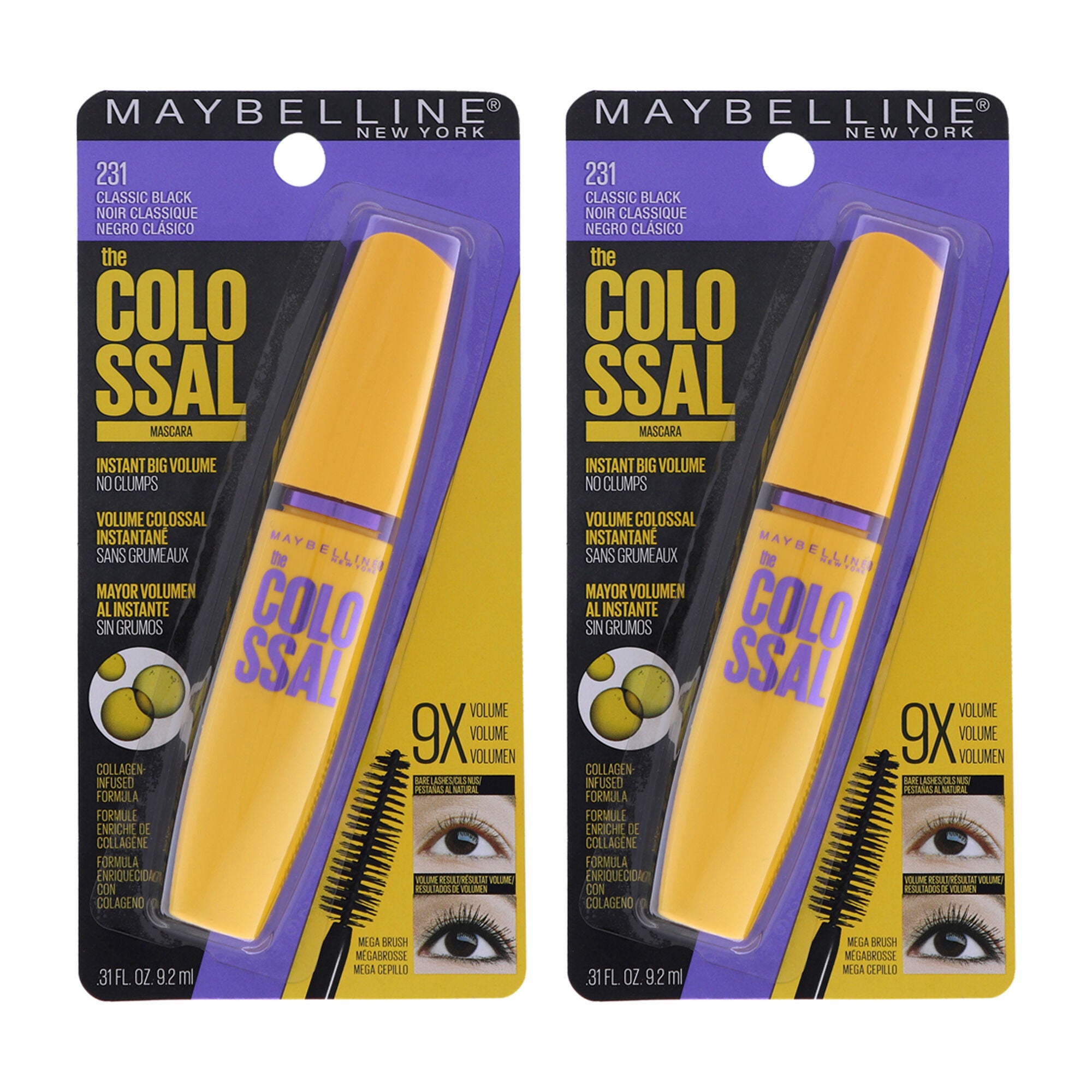 The Colossal Volum Express Mascara - 231 Classic Black by Maybelline for Women - 0.31 oz Mascara - Pack of 2, Black, hi-res image number 0
