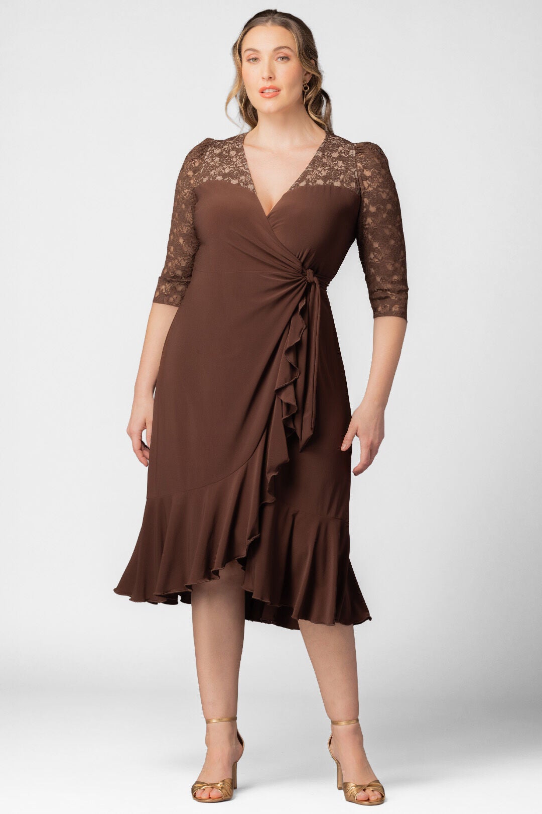Lavish Lace Wrap Dress, Chocolate / Brown, hi-res image number 0