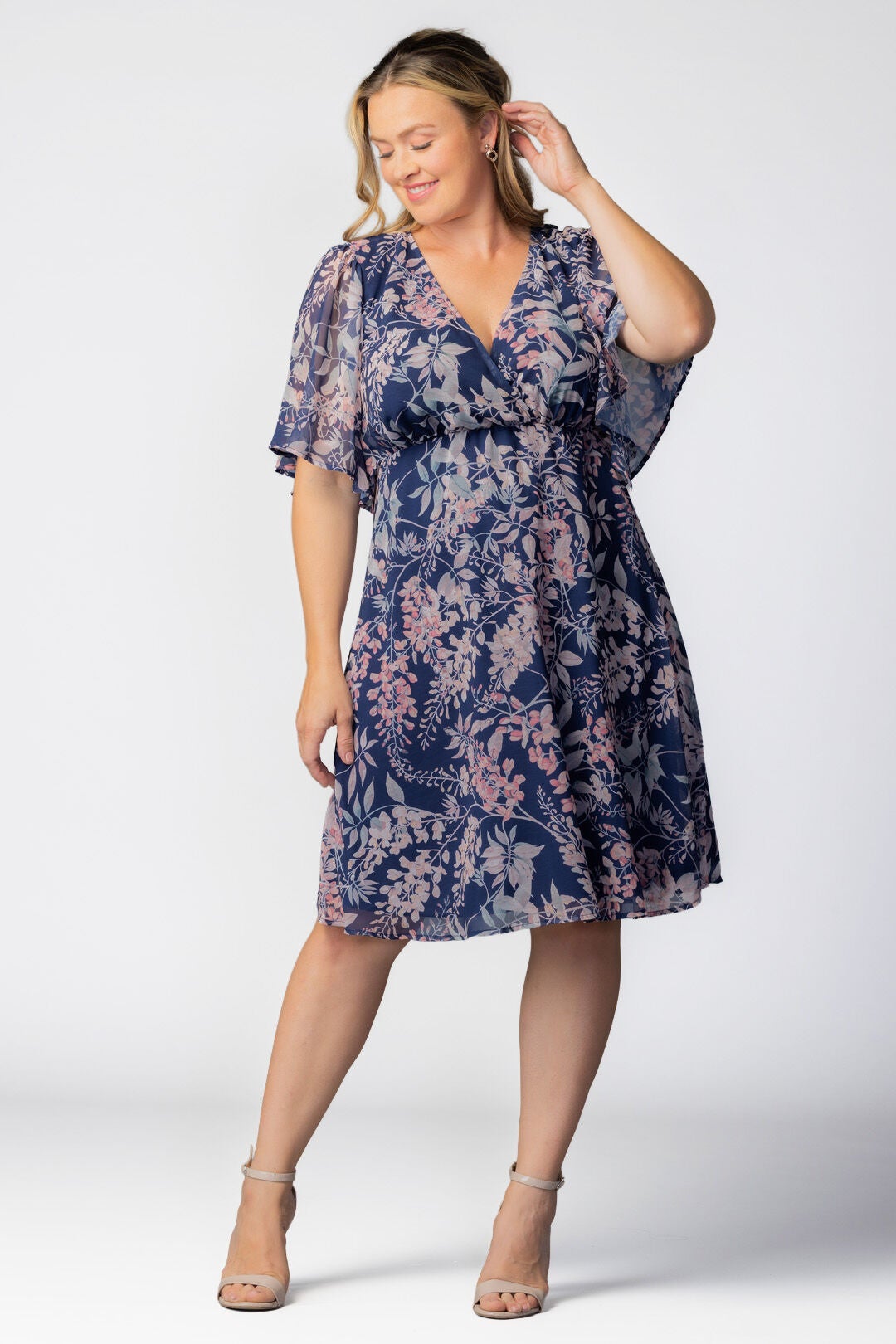 Florence Flutter Sleeve Dress, Navy Wisteria Blooms / Navy, hi-res image number 0