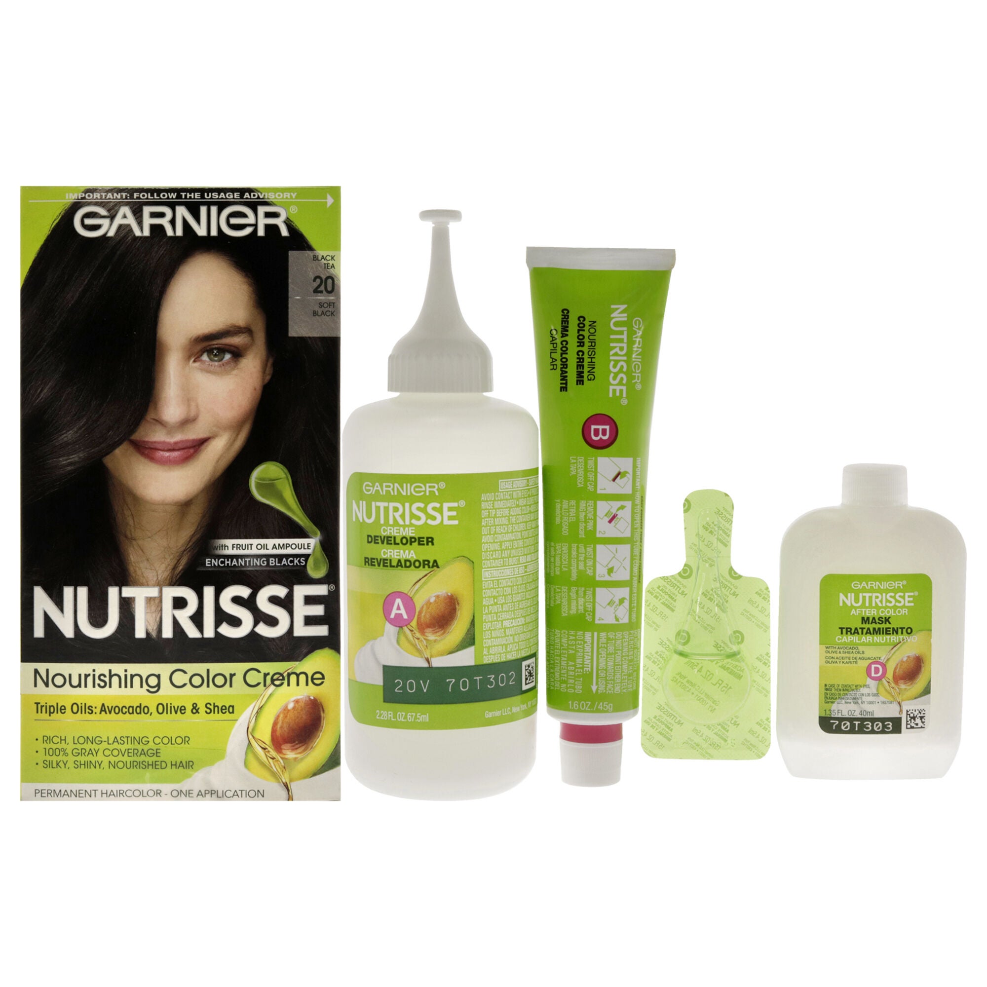 Nutrisse Nourishing Color Creme - 20 Soft Black by Garnier for Unisex - 1 Application Hair Color, See Description, hi-res image number 0