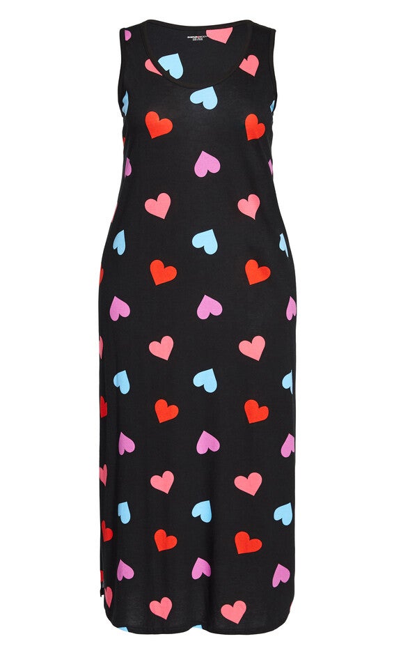 Heart Print Maxi Sleep Dress - black, , alternate image number 3
