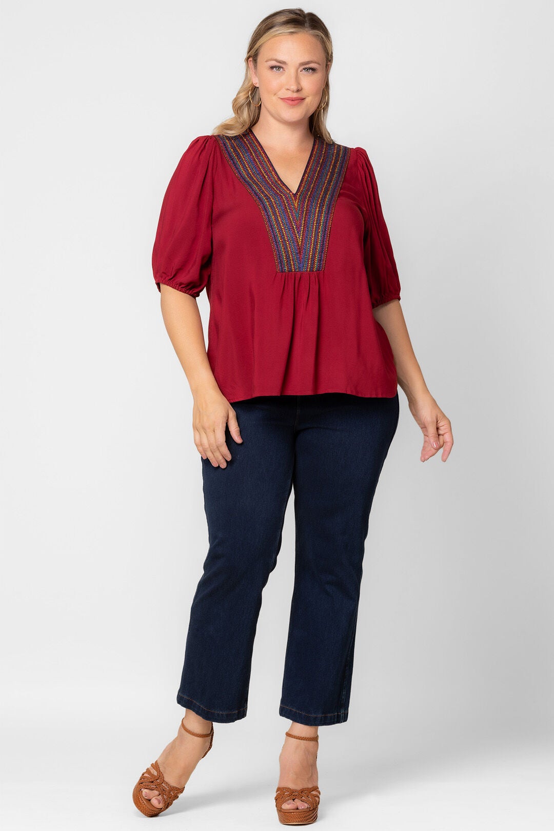 Tacoma Trim Neckline Top, CRIMSON RED / Red, hi-res image number 0
