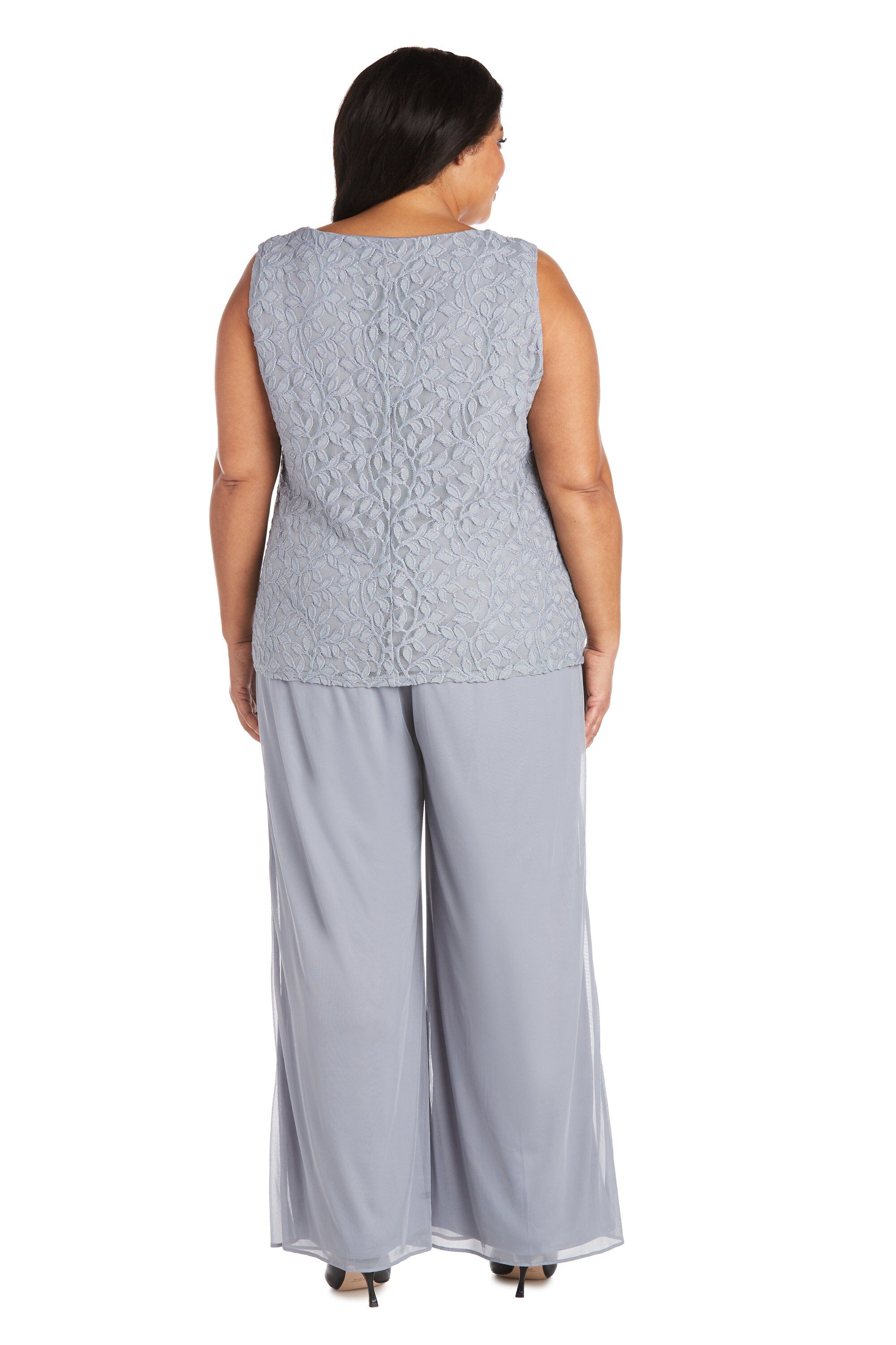 Three-Piece Duster Lace Pant Set with Pearl Detail and Sheer Cardigan, , alternate image number 3