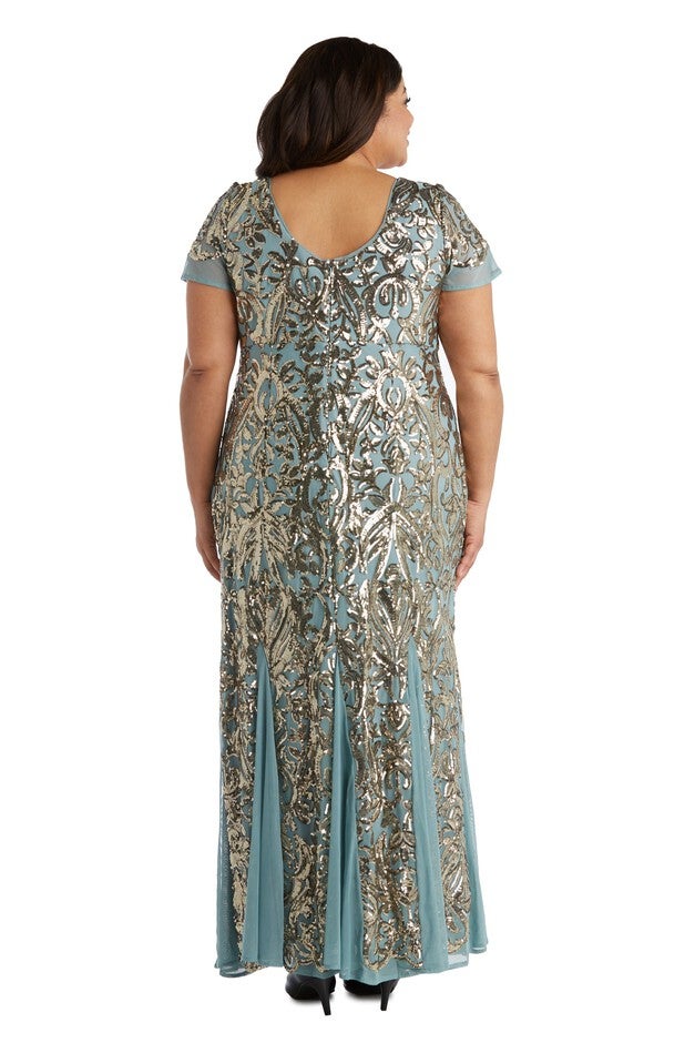 Long Beaded Evening Gown with Sequin Detail - Plus, , alternate image number null