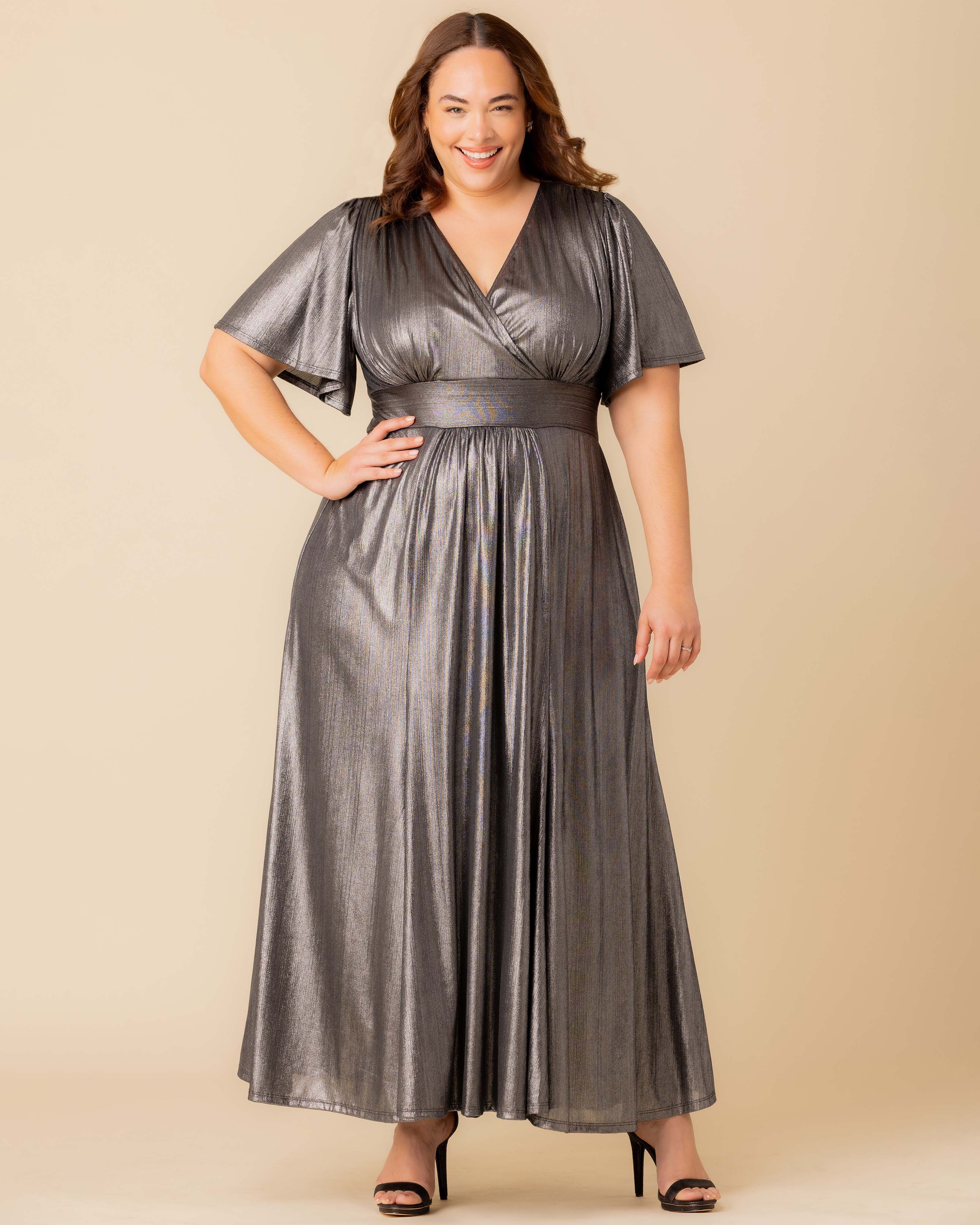 Evania Metallic Evening Gown, PEWTER / Silver, alternate image number 4
