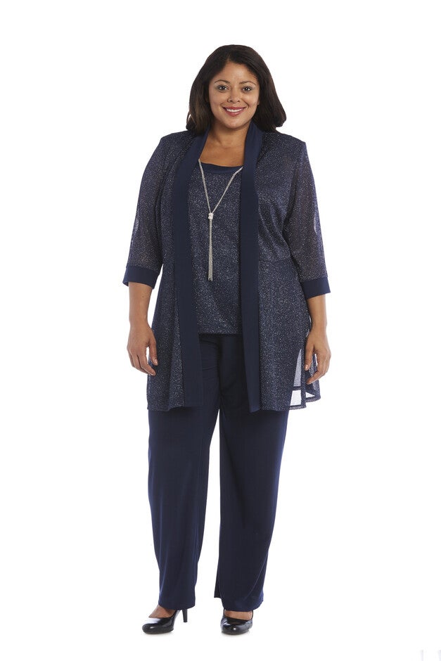 Faux Three-Piece Pant Set with Metallic Details, Navy, hi-res image number 0