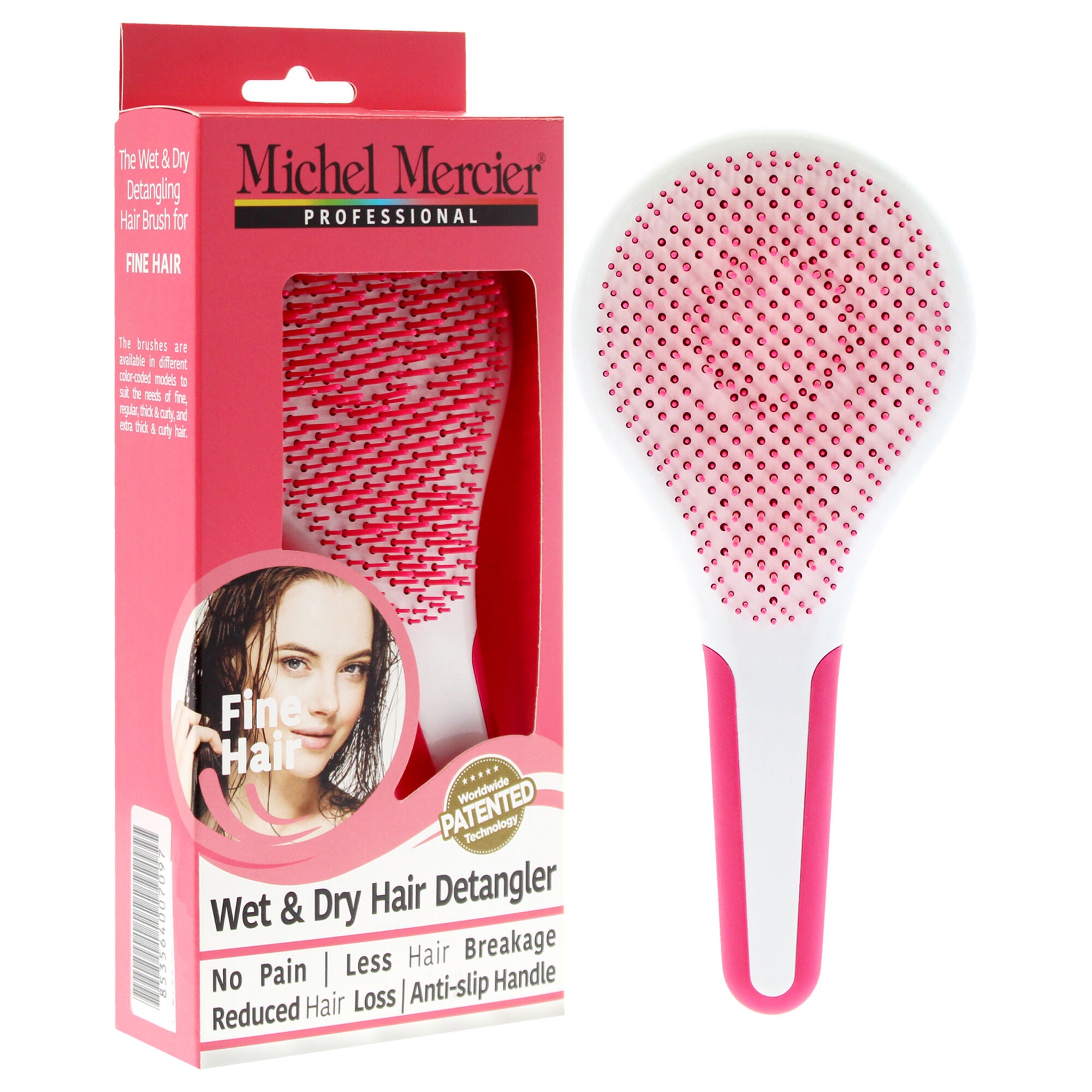 Wet and Dry Hair Detangler Fine Hair - Pink-White by Michel Mercier for Women - 1 Pc Hair Brush, See Description, alternate image number 1