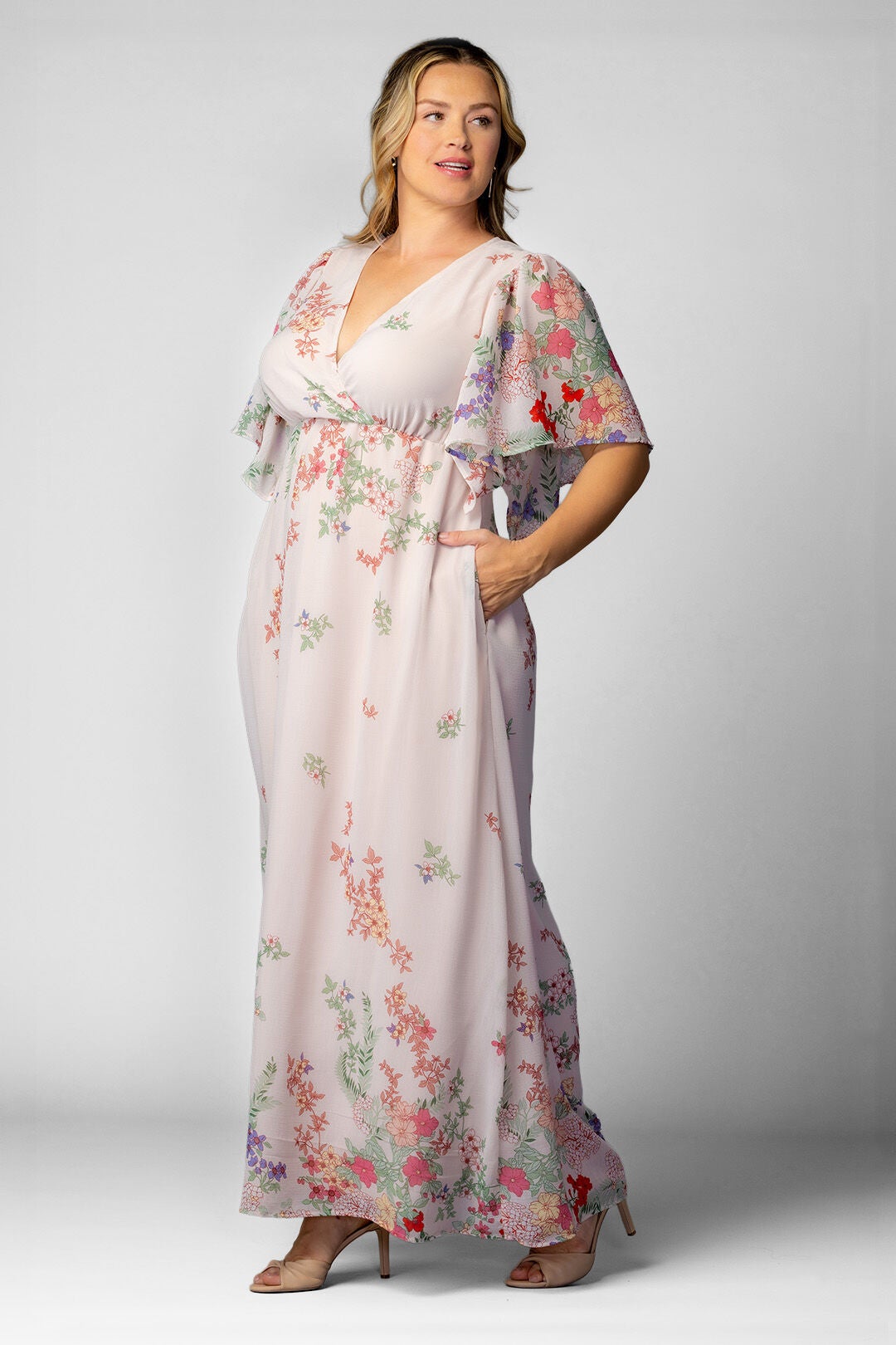 Catalina Border Print Gown, Cottage Garden Border / Cream, alternate image number 1