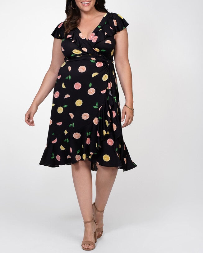 Phoebe Flounce Wrap Dress, BlackYellowPink, hi-res image number 0