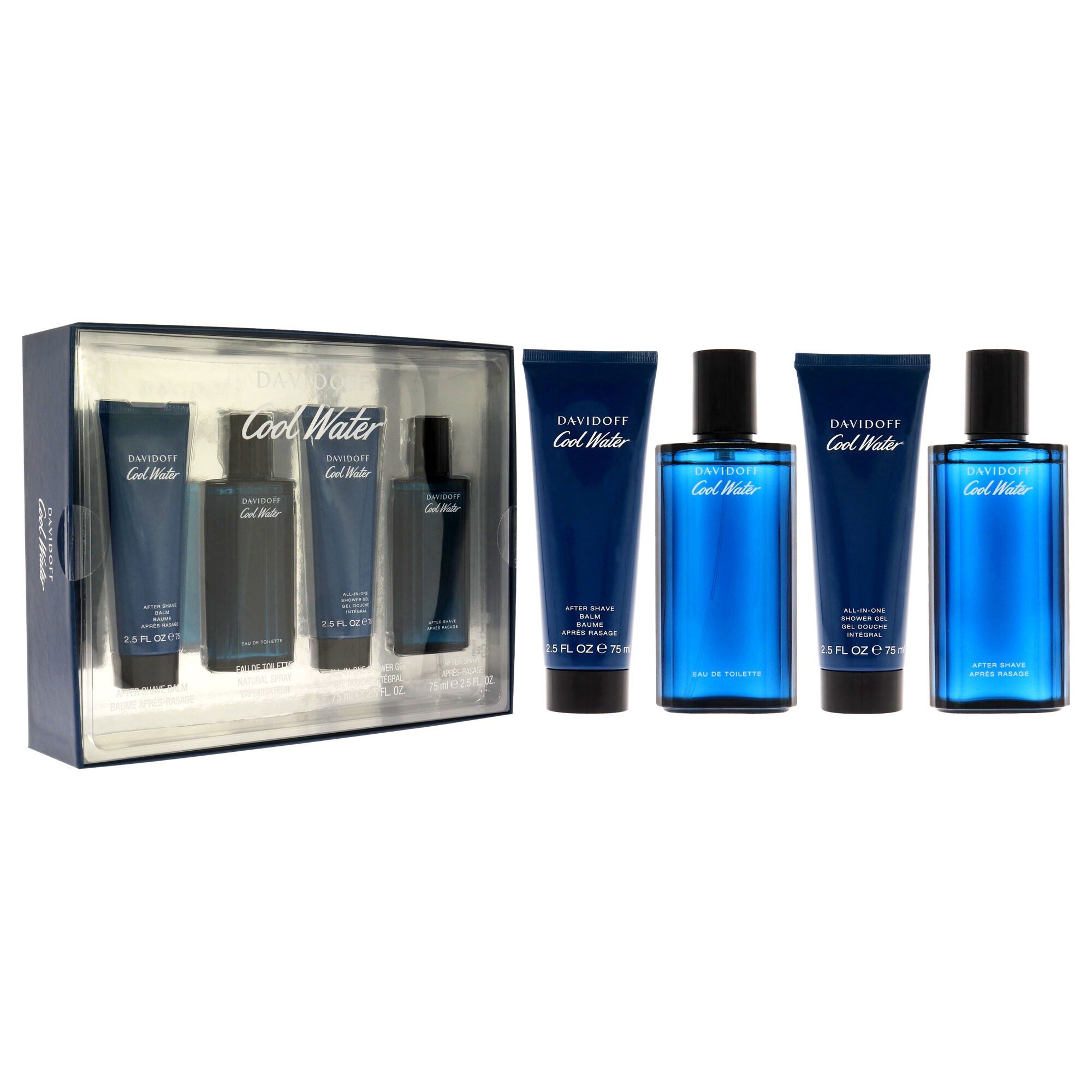 Cool Water by Davidoff for Men - 4 Pc Gift Set 2.5oz EDT Spray, 2.5oz After Shave Balm, 2.5oz Shower Gel, 2.5oz After Shave, Clear, alternate image number 2