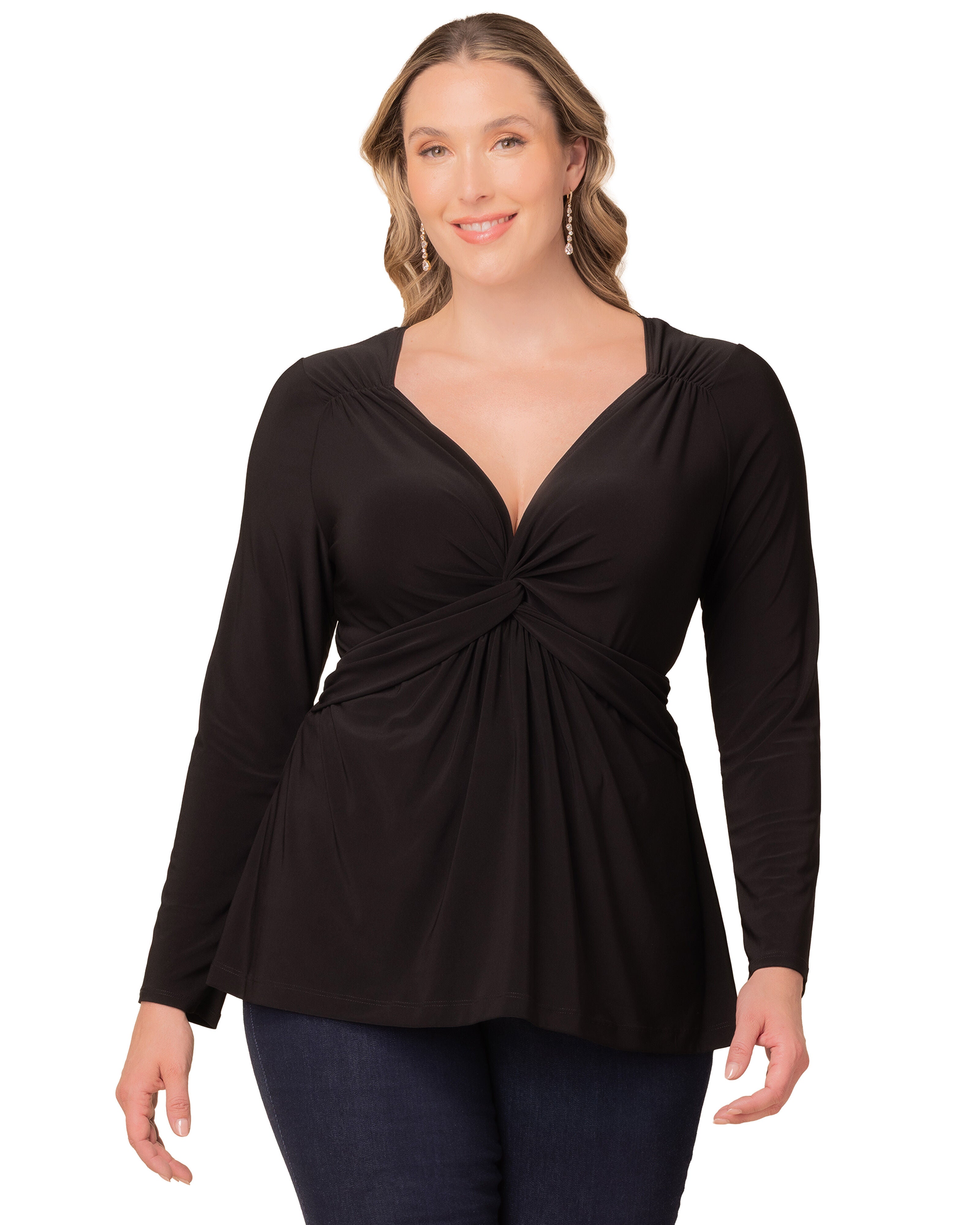 Abigail Long Sleeve Twist Top, BLACK NOIR / Black, hi-res image number 0