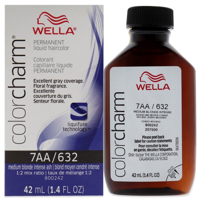 Color Charm Permanent Liquid Hair Color - 7AA 632 Medium Blonde Intense Ash by Wella for Unisex - 1.42 oz Hair Color, NA, hi-res image number null