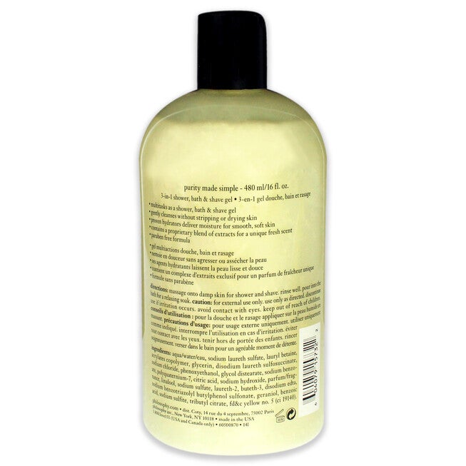 Purity Made Simple Body 3-in-1 Shower Bath & Shave Gel by Philosophy for Unisex - 16 oz Shower & Shave Gel, , alternate image number null