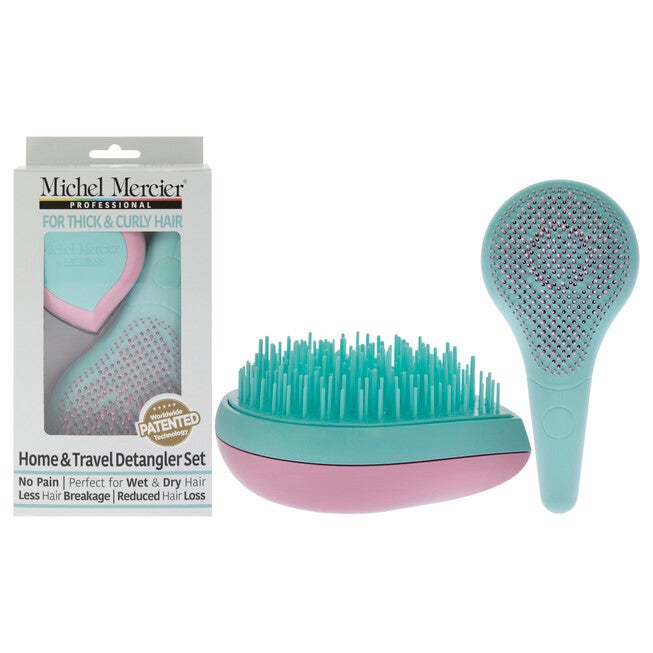 Home and Travel Detangler Set - Thick-Curly Hair by Michel Mercier for Unisex - 2 Pc The Classic Detangler Brush, The Travel Detangler Brush, See Description, hi-res image number 0