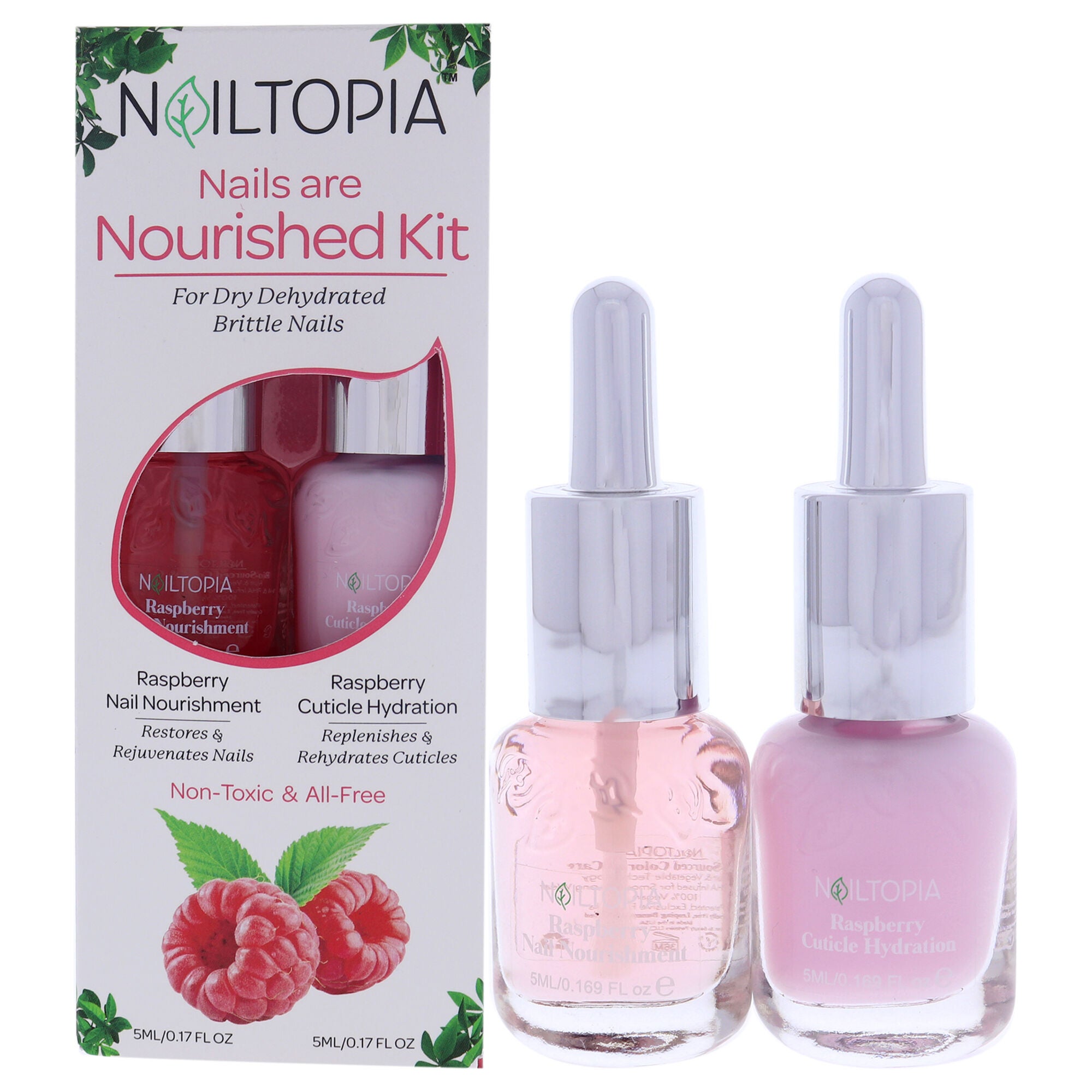 Nails are Nourished Kit by Nailtopia for Women - 2 Pc Kit 0.17oz Nail Nourishment Raspberry, 0.17oz Cuticle Hydration Raspberry, See Description, hi-res image number 0