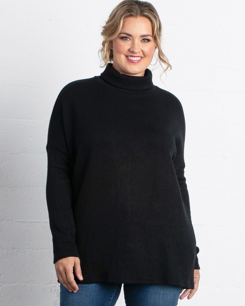 Paris Turtleneck Tunic Sweater, Black, alternate image number 2