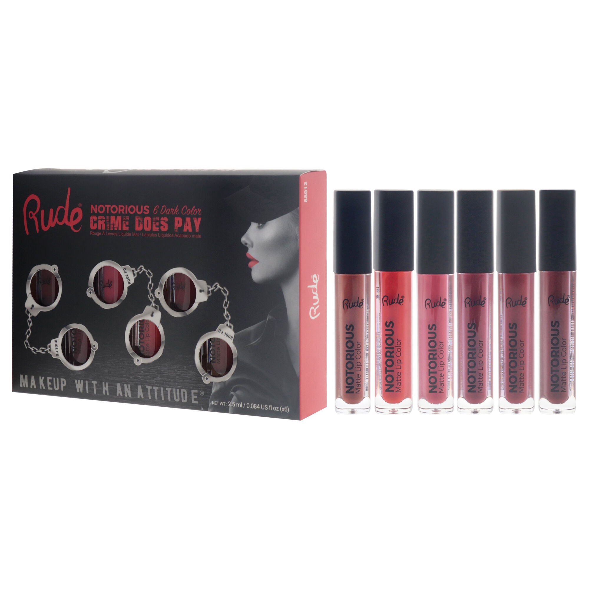 Crime Does Pay Notorious - Dark by Rude Cosmetics for Women - 6 Pc 0.084oz Lipstick - Amulet, 0.084oz Lipstick - Bewitching, 0.084oz Lipstick - Hypnotic, 0.084oz Lipstick - Secretacy, 0.084oz Lipstick - Seductress, 0.084oz Lipstick - Sorceress, Multi, alternate image number 3