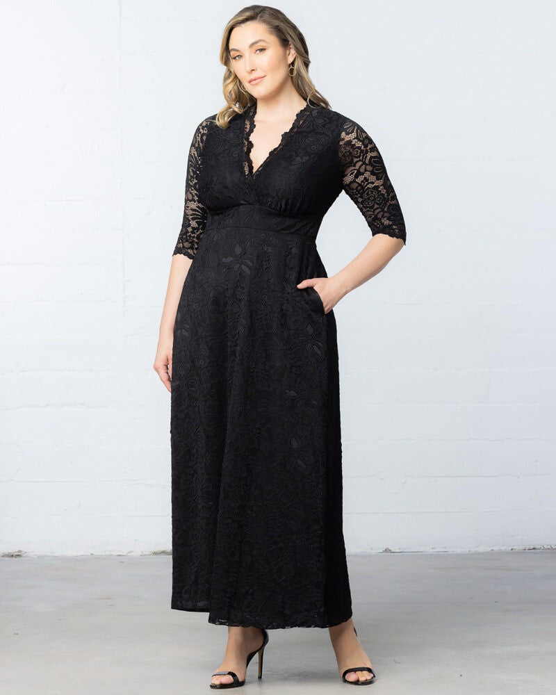 Woman within shop evening wear