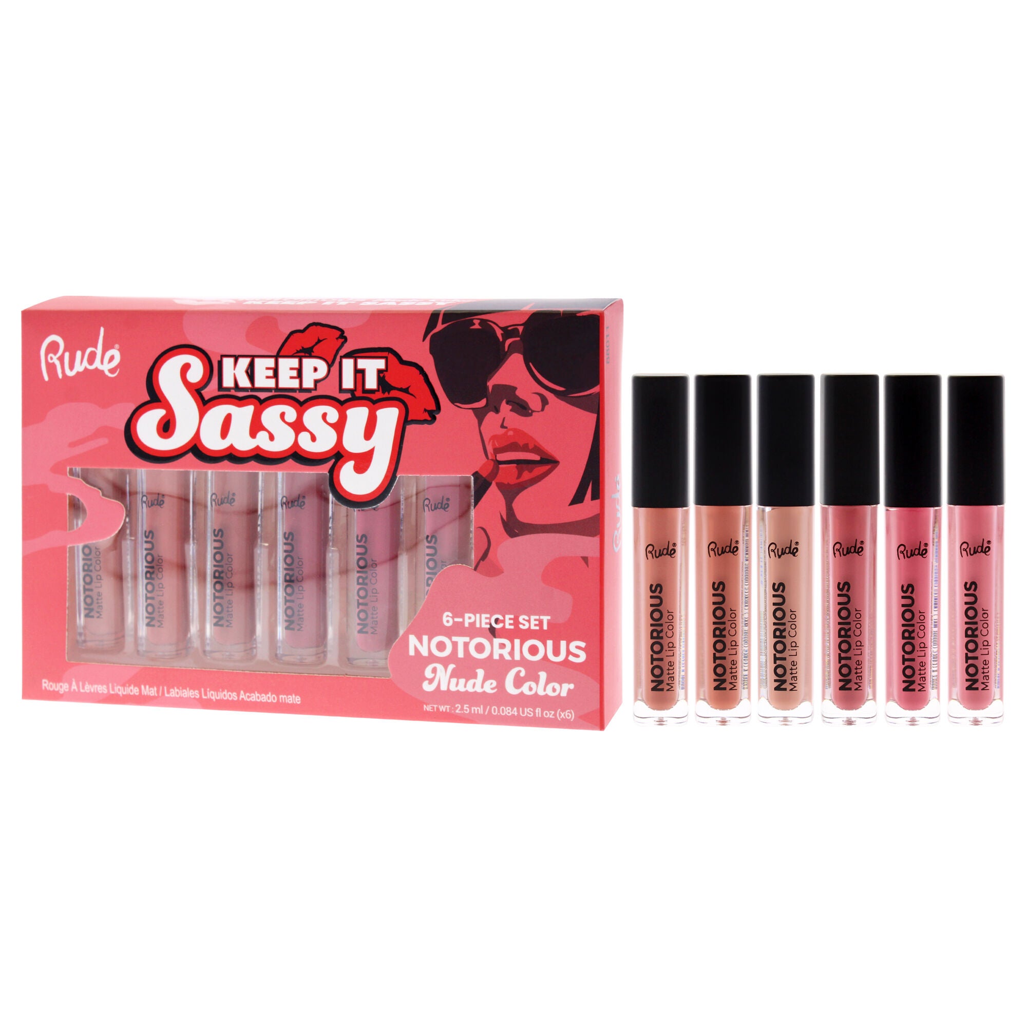 Keep it Sassy Notorious Set - Nude by Rude Cosmetics for Women - 6 Pc 0.084oz Lipstick - Bare Bottom, 0.084oz Lipstick - Naughty by Nature, 0.084oz Lipstick - Nude Colony, 0.084oz Lipstick - Birthday Suit, 0.084oz Lipstick - Going Topless, 0.084oz Lipstick - Undressed, Multi, alternate image number 3