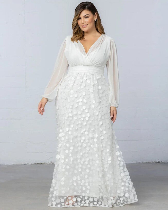 Enchanted Garden Long Sleeve Wedding Gown, Ivory Blossoms, alternate image number null