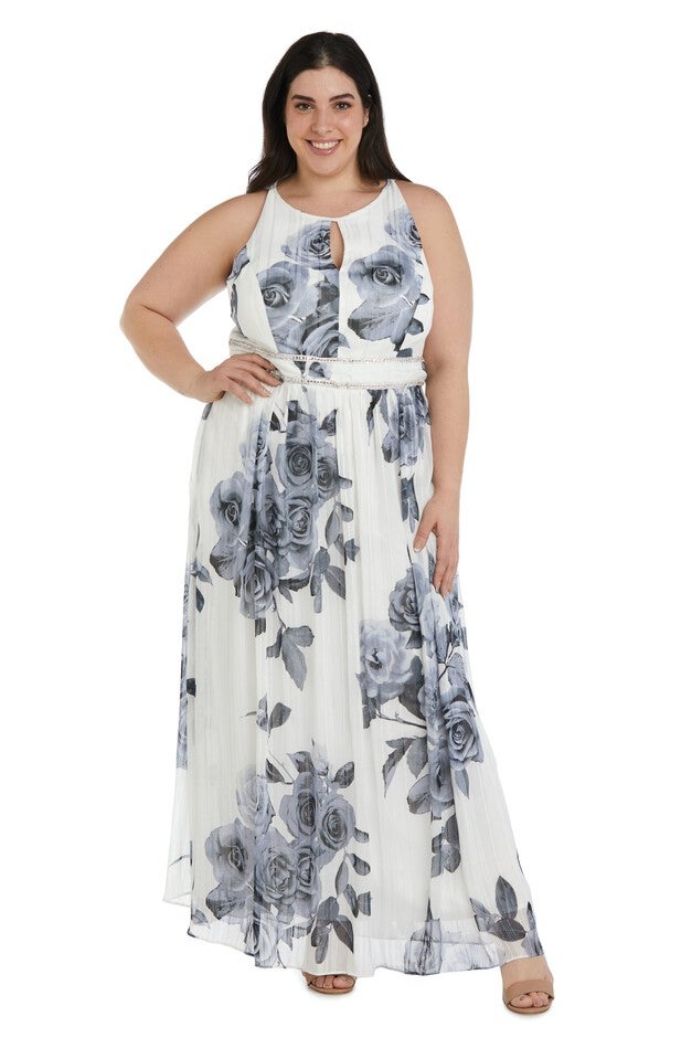 Halter Maxi Dress with Rhinestone Waist - Plus, White/Black, hi-res image number null