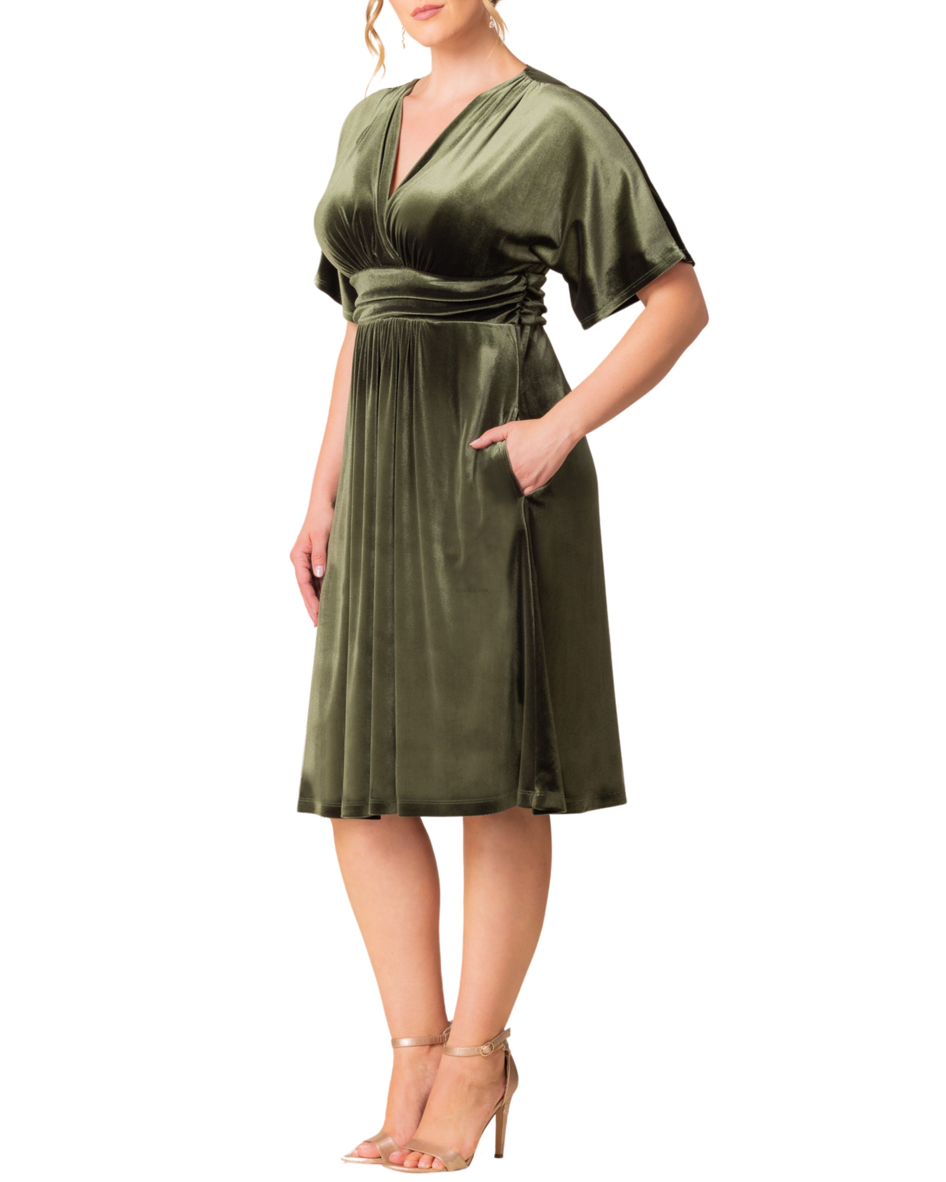 ANGELIC VELVET COCKTAIL DRESS, OLIVE / Olive Green, alternate image number 3