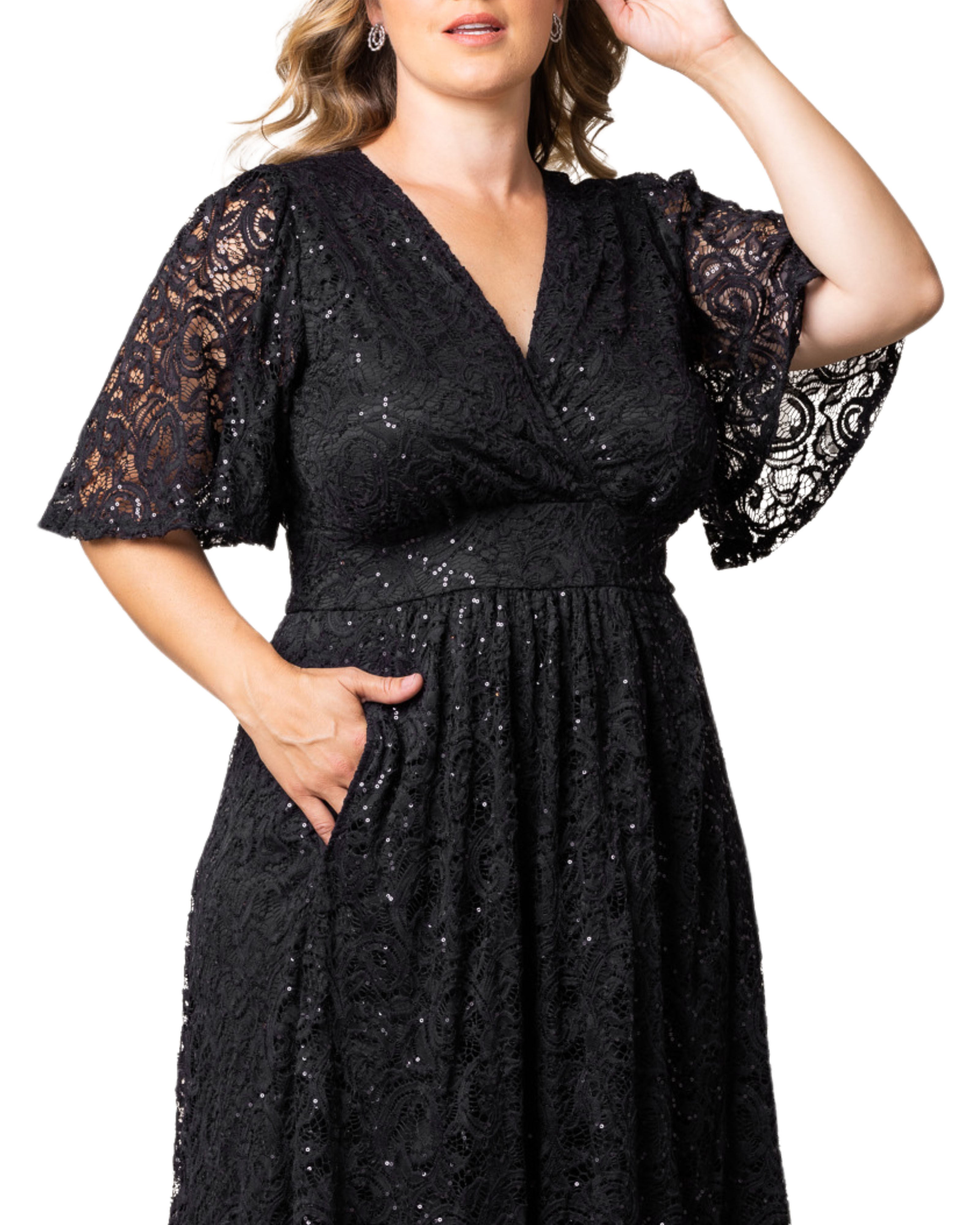 Luminous Sequin Lace Long Gown, ONYX / Black, alternate image number 2