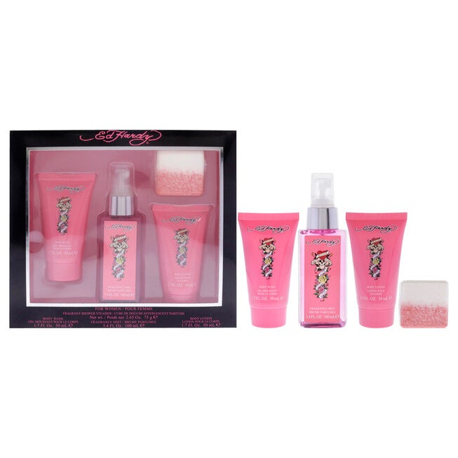 Ed Hardy by Christian Audigier for Women - 4 Pc Gift Set 3.4oz Body Mist, 1.7oz Body Lotion, 1.7oz Body Wash, 2.65oz Shower Steamer, NA, hi-res image number null