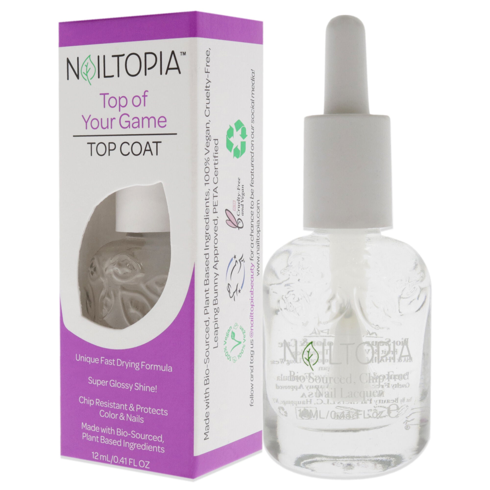 Bio-Sourced Chip Free Top Coat - Top Of Your Game by Nailtopia for Women - 0.41 oz Nail Polish, See Description, alternate image number 3