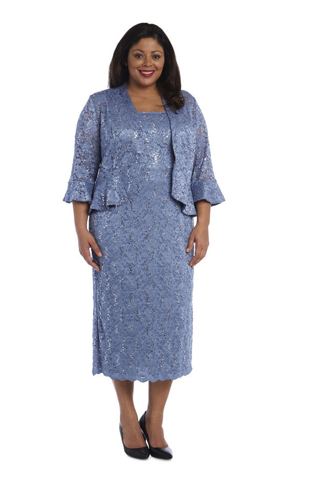 Lace Column Dress with Matching Lace Jacket, Cadet, hi-res image number null
