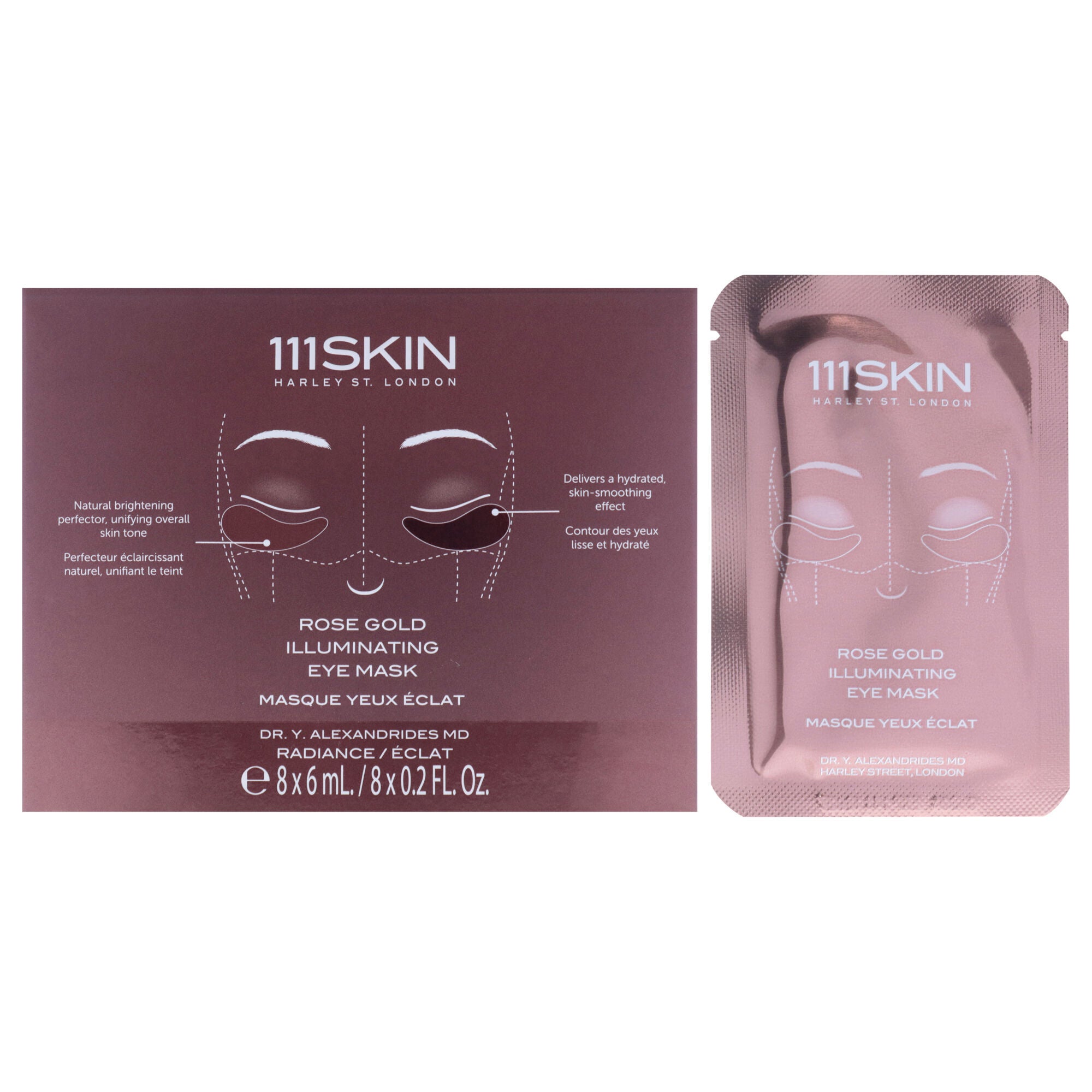 Rose Gold Illuminating Eye Mask by 111Skin for Unisex - 8 Pair Mask, Gold, hi-res image number 0
