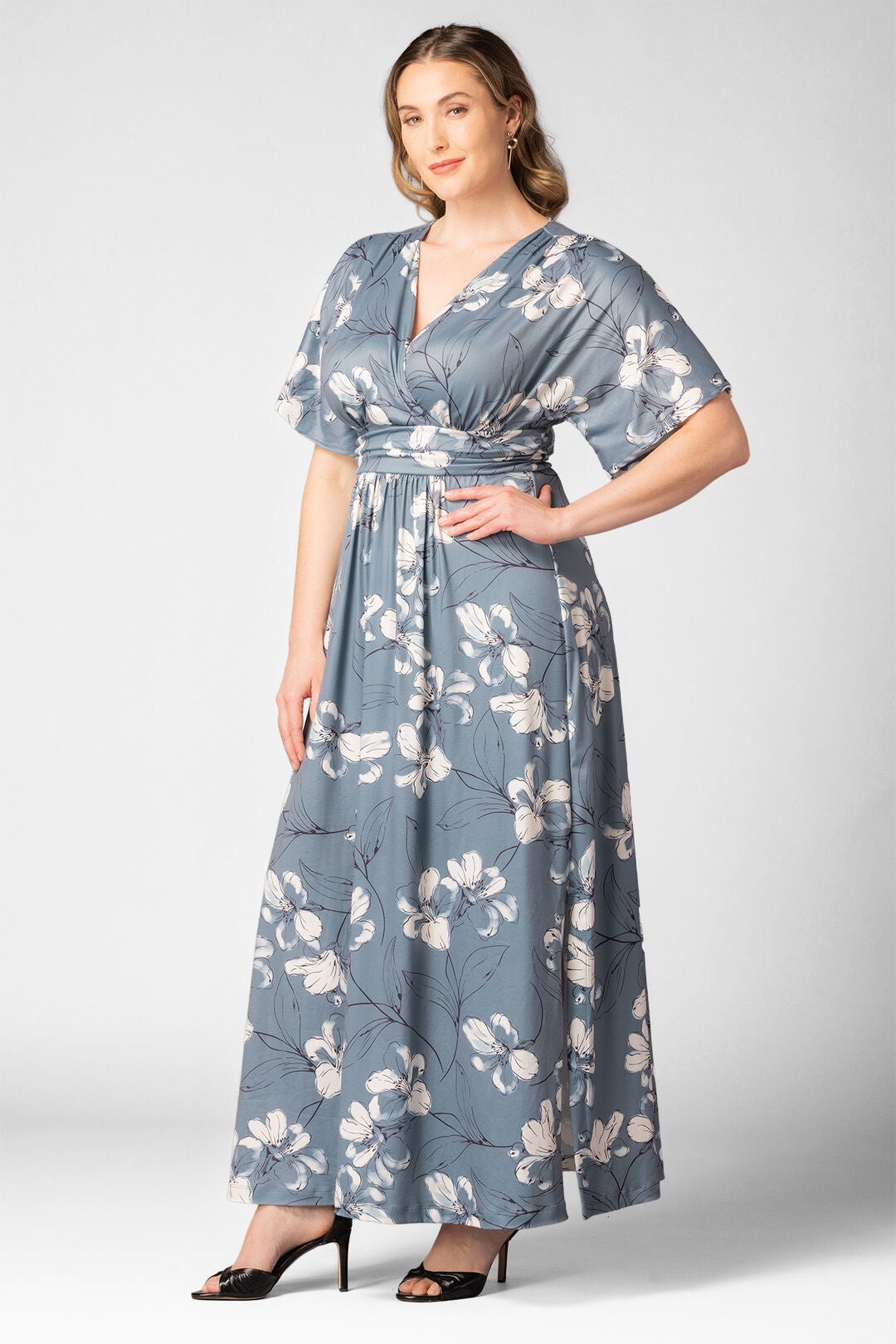 Vienna Maxi Dress, Grey Lily Print / White, alternate image number 3