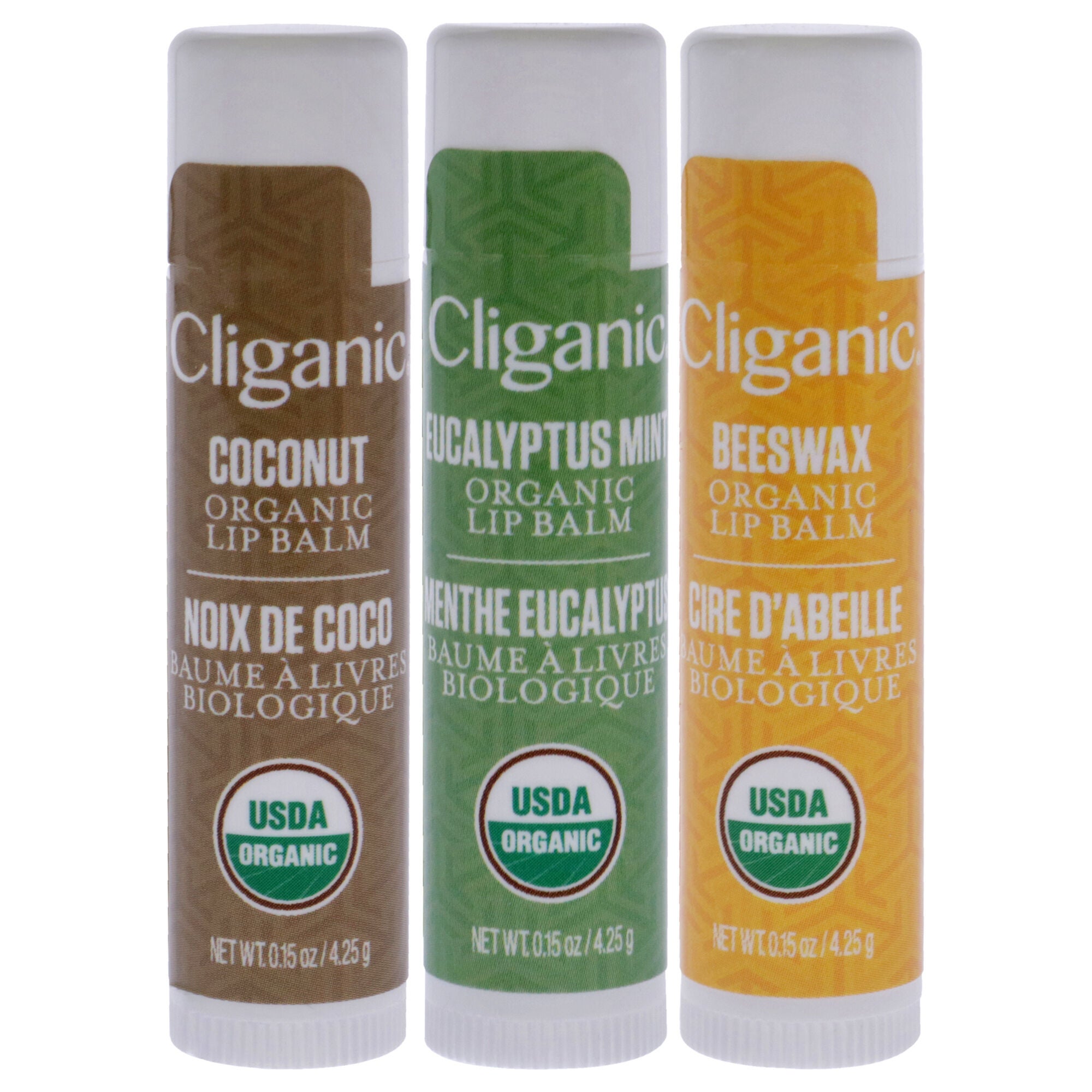 Organic Lip Balm Set by Cliganic for Unisex - 3 Pc 0.15oz Lip Balm - Beeswax, 0.15oz Lip Balm - Eucalyptus Mint, 0.15oz Lip Balm - Coconut, See Description, alternate image number 1