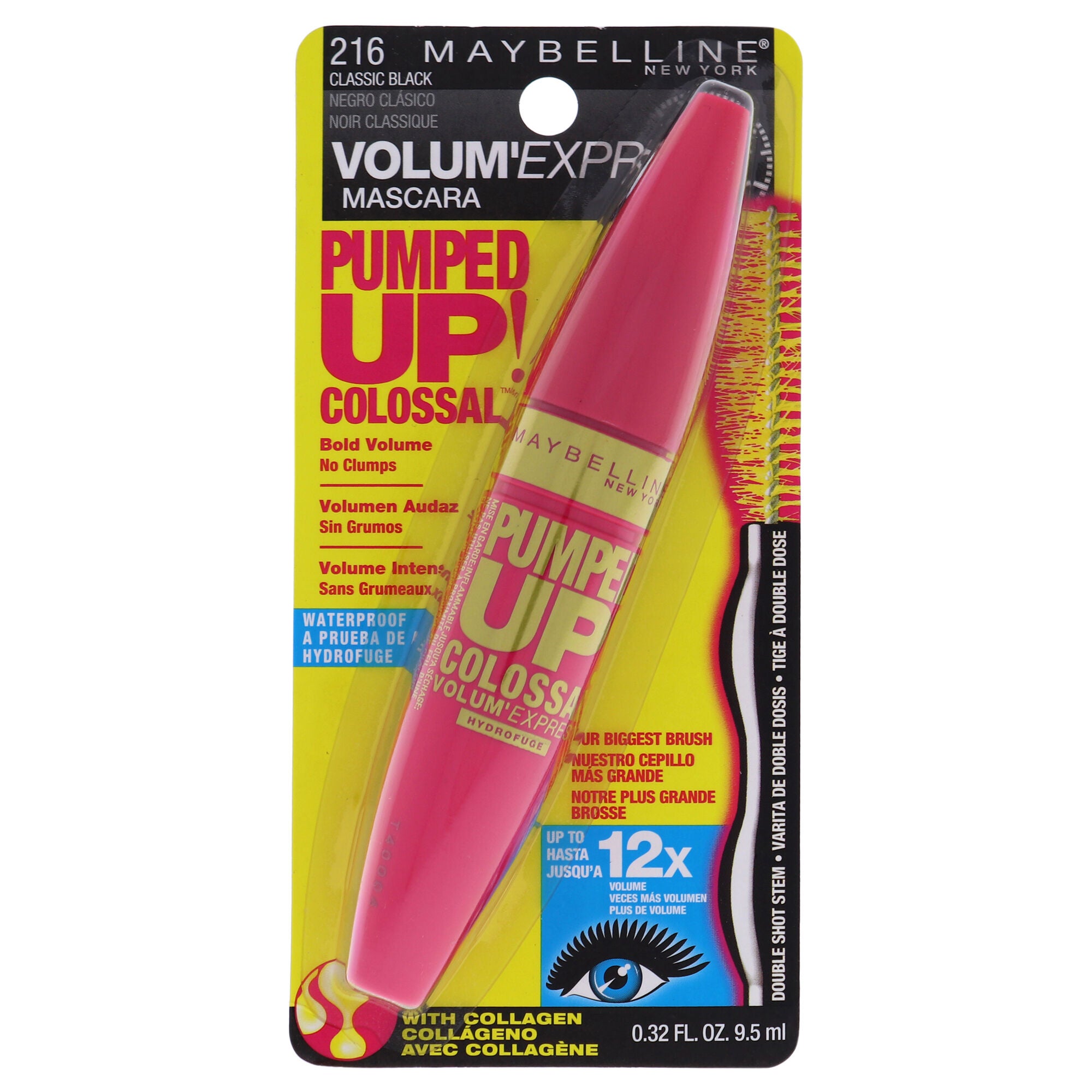 Volum Express Pumped Up! Colossal Mascara Waterproof - 216 Classic Black by Maybelline for Women - 0.33 oz Mascara, See Description, hi-res image number 0