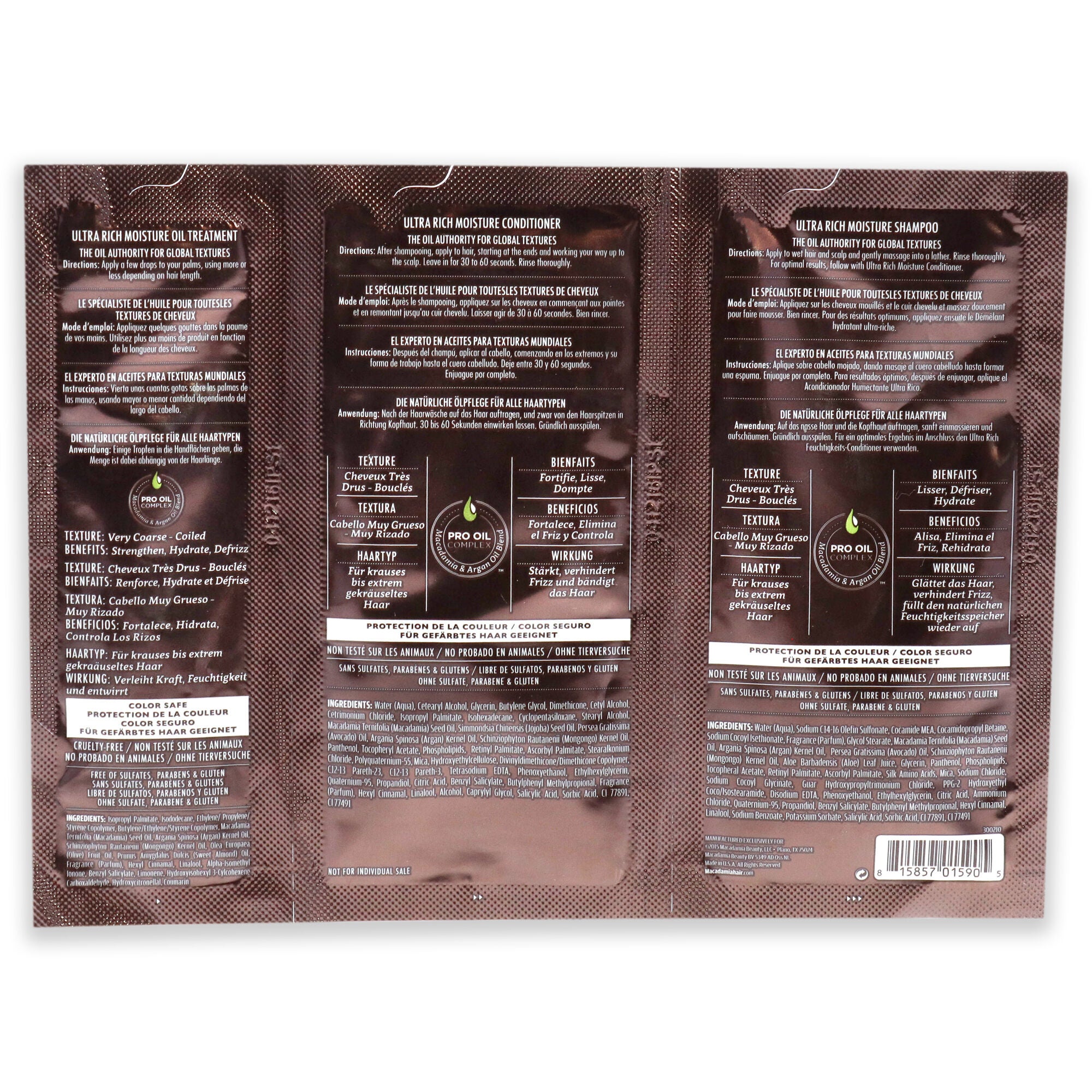 Professional Ultra Rich Moisture Set by Macadamia Oil for Unisex - 3 Pc Kit 0.34oz Shampoo, 0.34oz Conditioner, 0.17oz Oil Treatment, , alternate image number 3