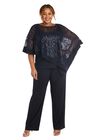 Faux 3-Piece Pant Set with Sequin and Lace Poncho, Navy, hi-res image number null