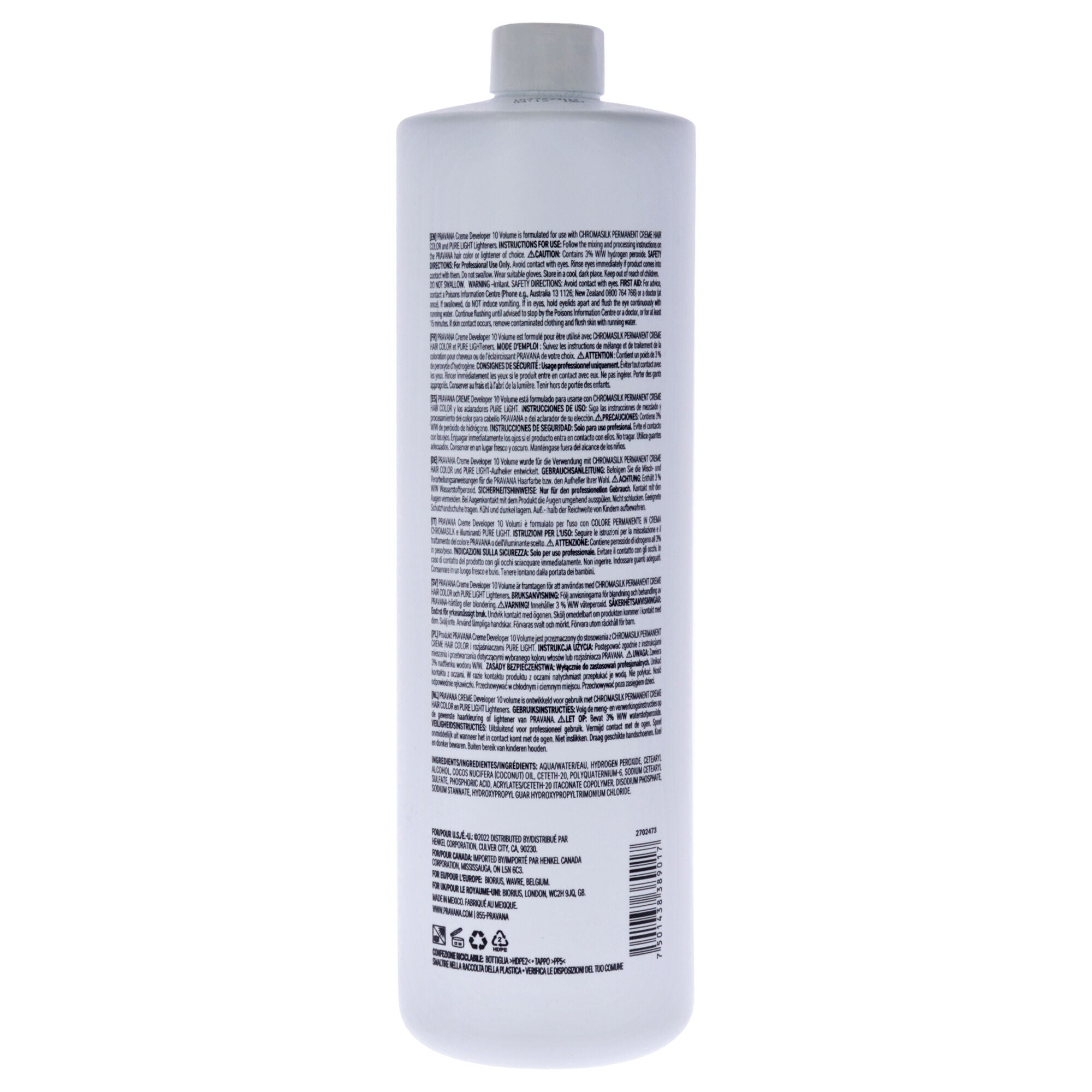 Creme Developer 10 Volume by Pravana for Unisex - 33.8 oz Lightener, See Description, alternate image number 1